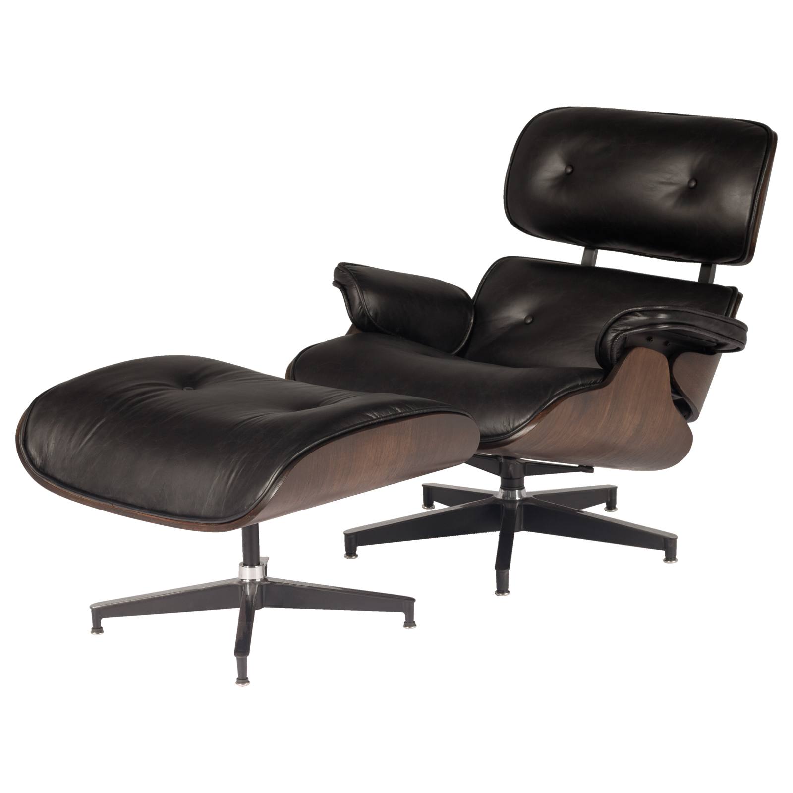 Eames Replica Leather Lounge Chair & Ottoman, Black