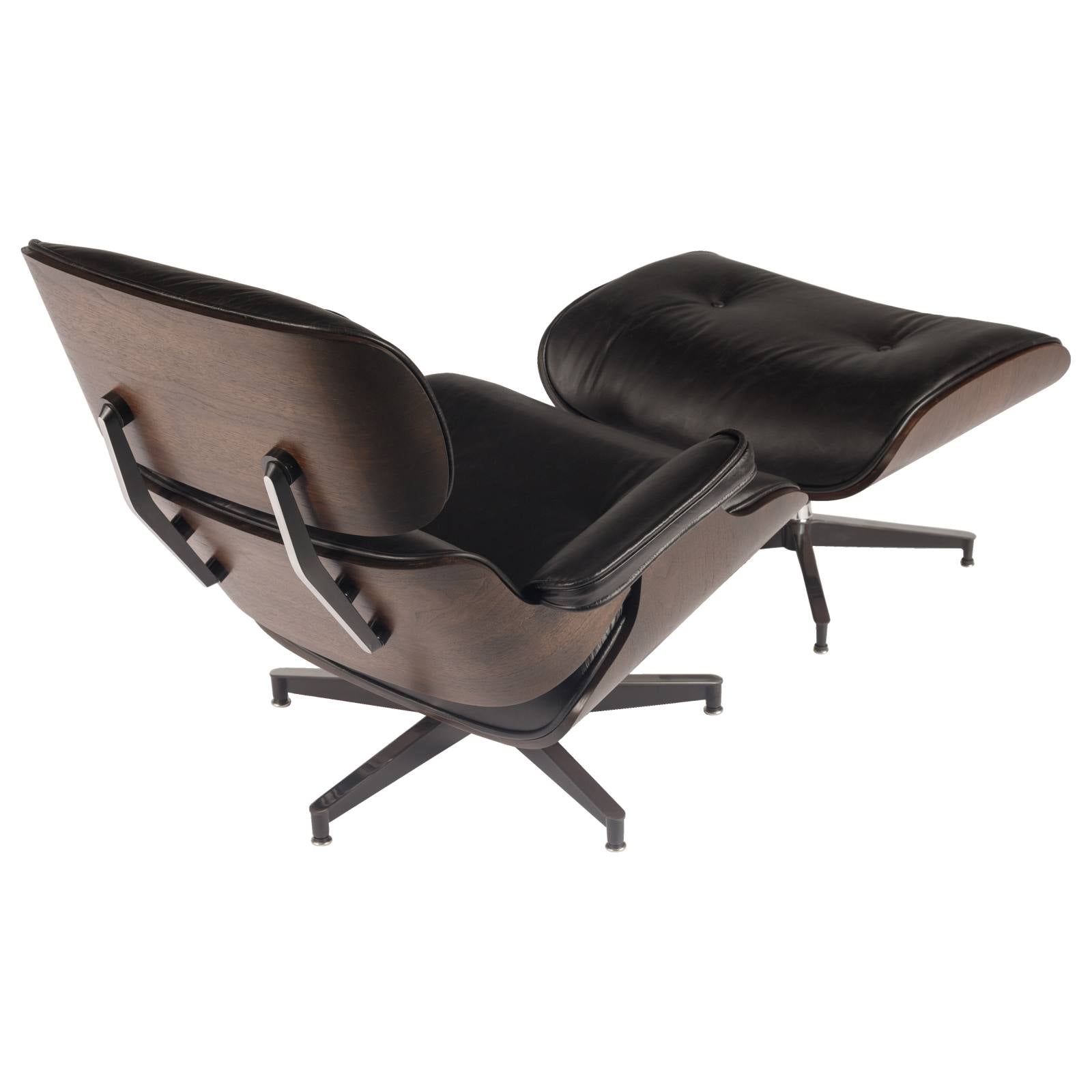 Eames Replica Leather Lounge Chair & Ottoman, Black