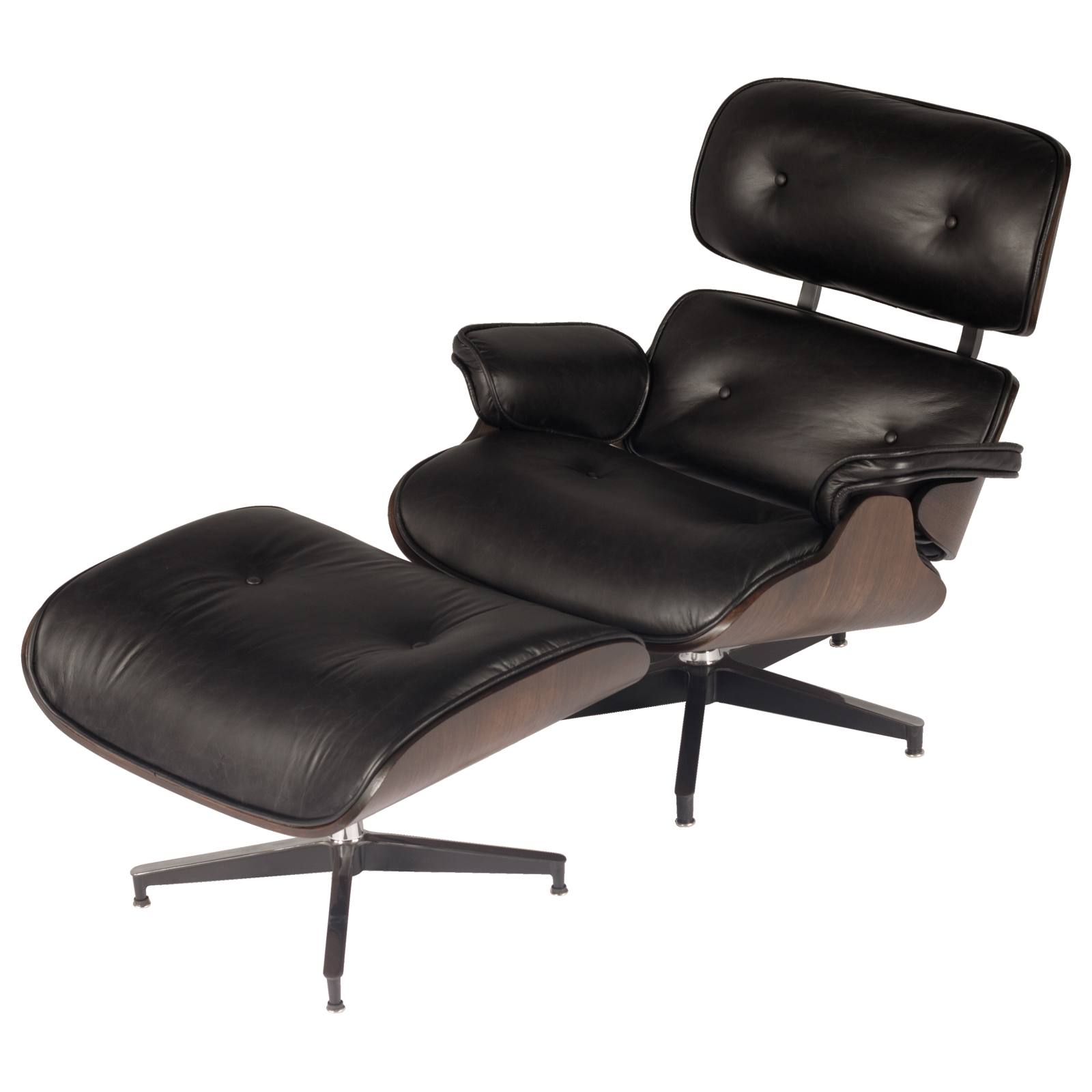 Eames Replica Leather Lounge Chair & Ottoman, Black
