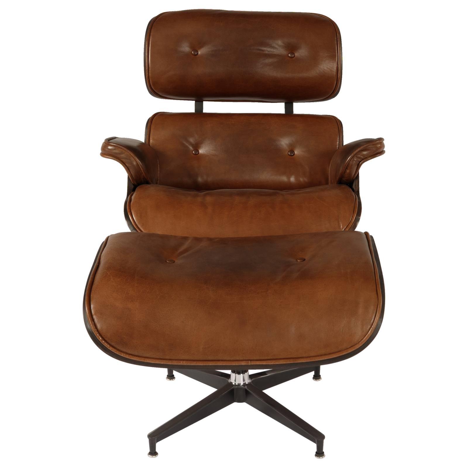 Eames Replica Leather Lounge Chair & Ottoman, Vintage Whiskey