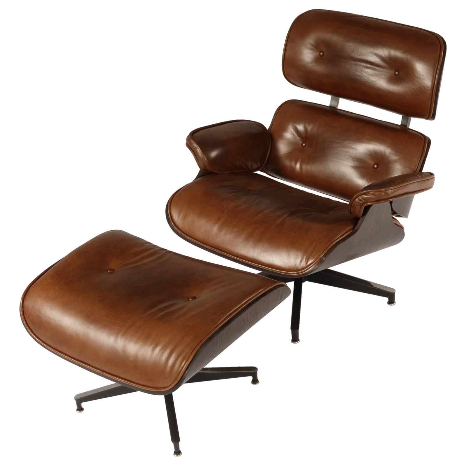 Eames Replica Leather Lounge Chair & Ottoman, Vintage Whiskey