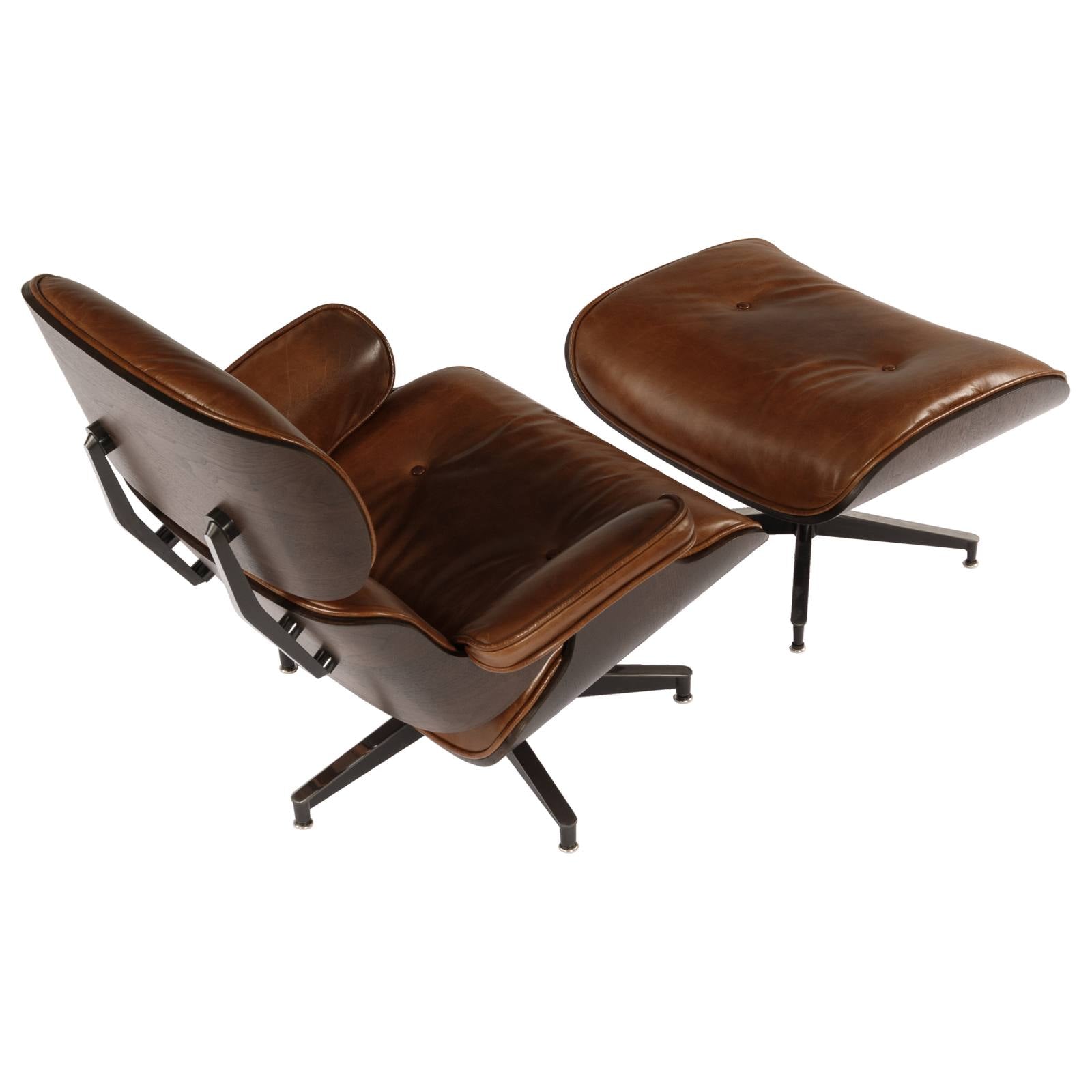 Eames Replica Leather Lounge Chair & Ottoman, Vintage Whiskey