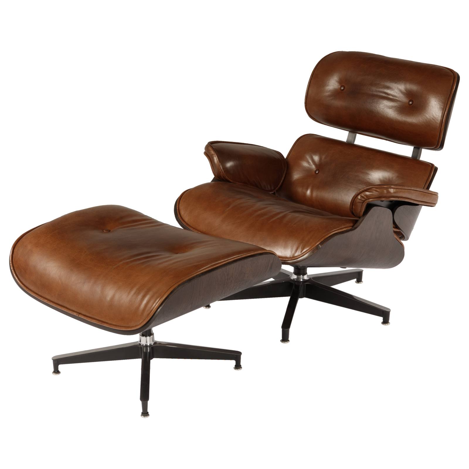 Eames Replica Leather Lounge Chair & Ottoman, Vintage Whiskey