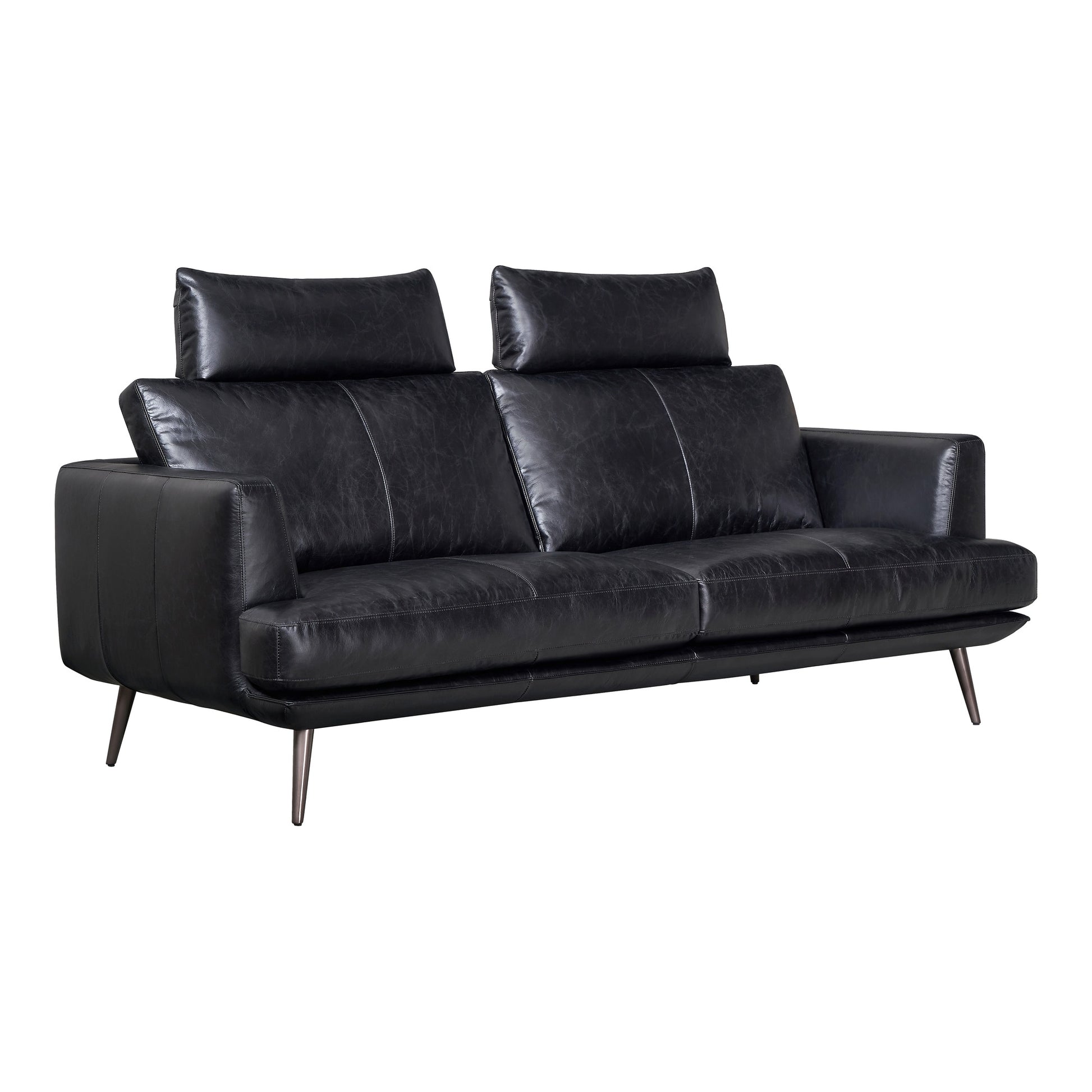 Delma 2.5 Seater Leather Sofa with removable Headrests,Â Ebony Black