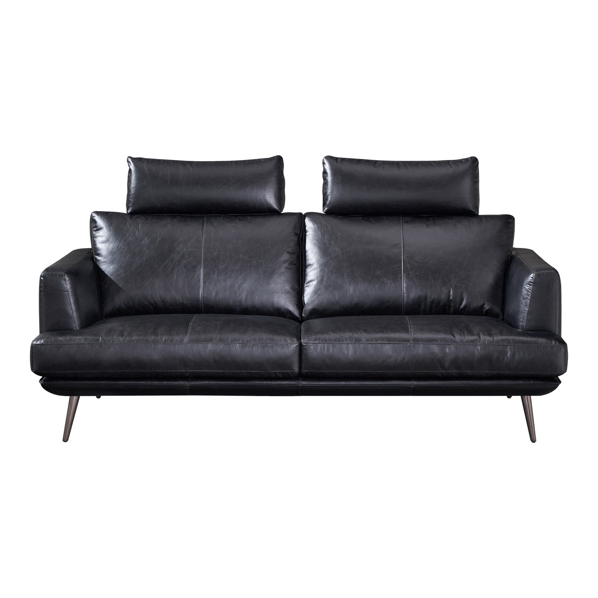 Delma 2.5 Seater Leather Sofa with removable Headrests,Â Ebony Black