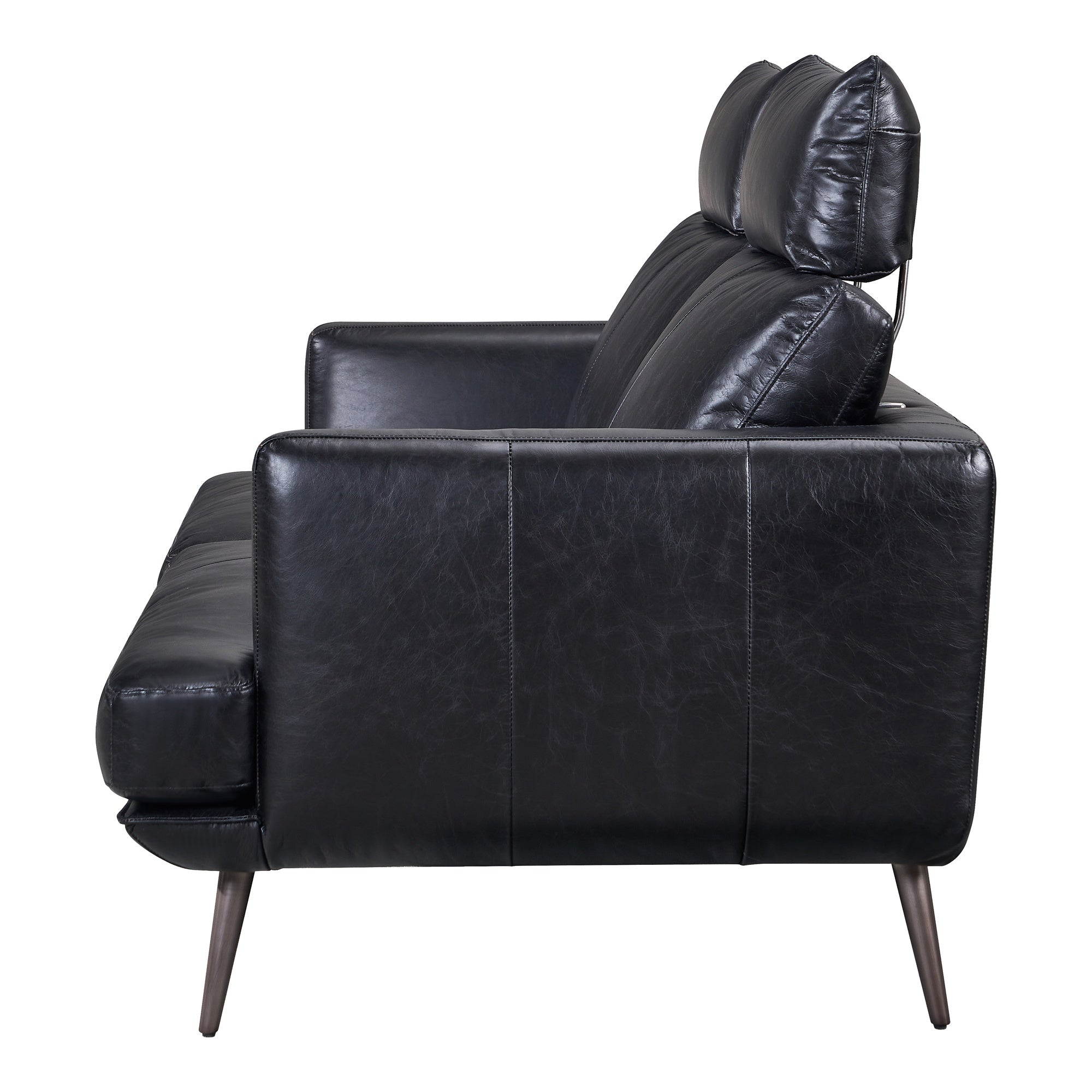 Delma 2.5 Seater Leather Sofa with removable Headrests,Â Ebony Black