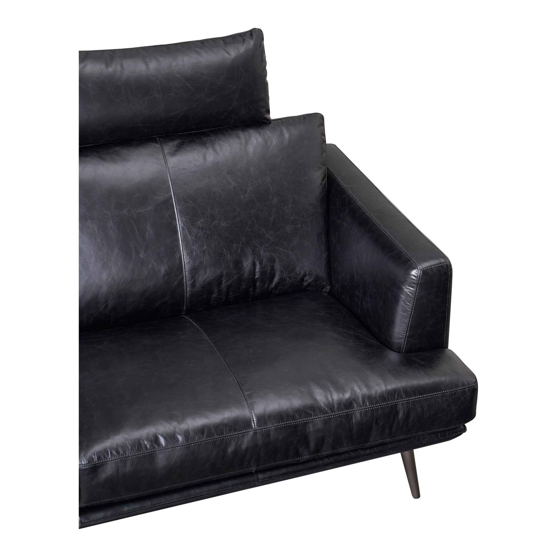 Delma 2.5 Seater Leather Sofa with removable Headrests,Â Ebony Black