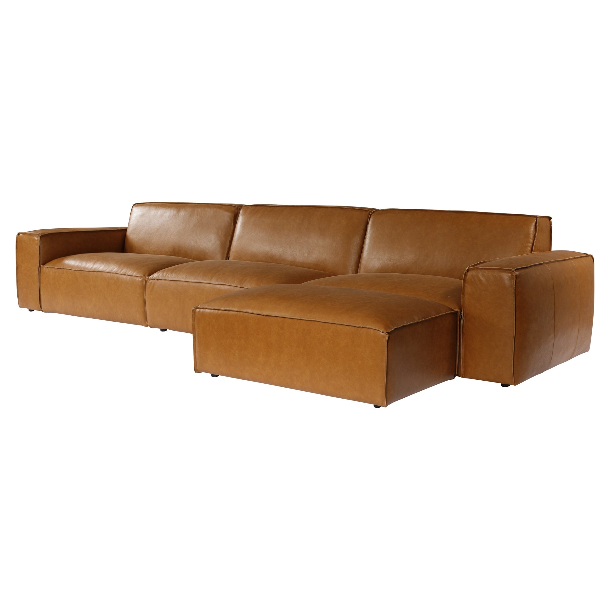 Nola Leather Ottoman, Como Tan