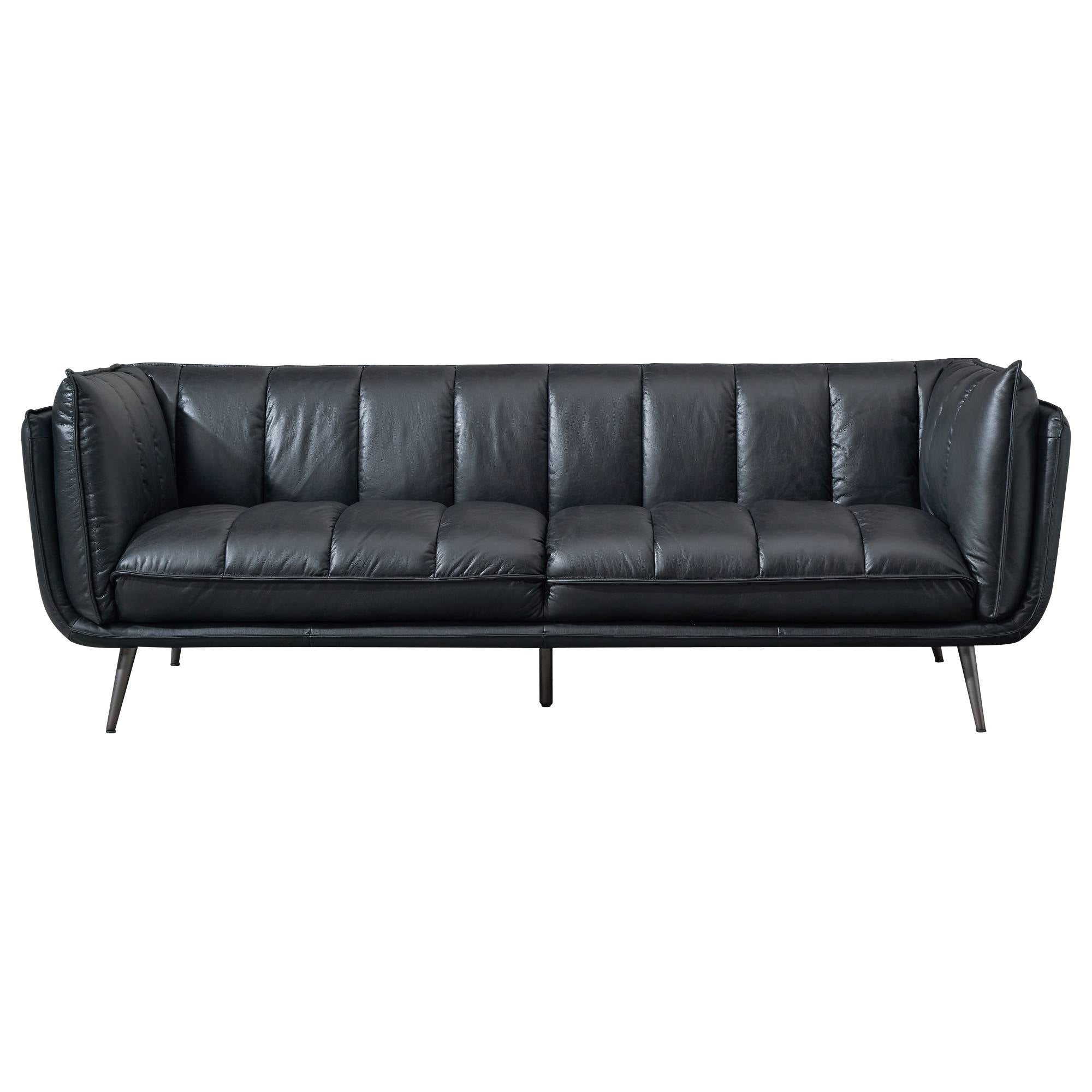 Emer 3 Seater Leather Sofa, Mountain Black