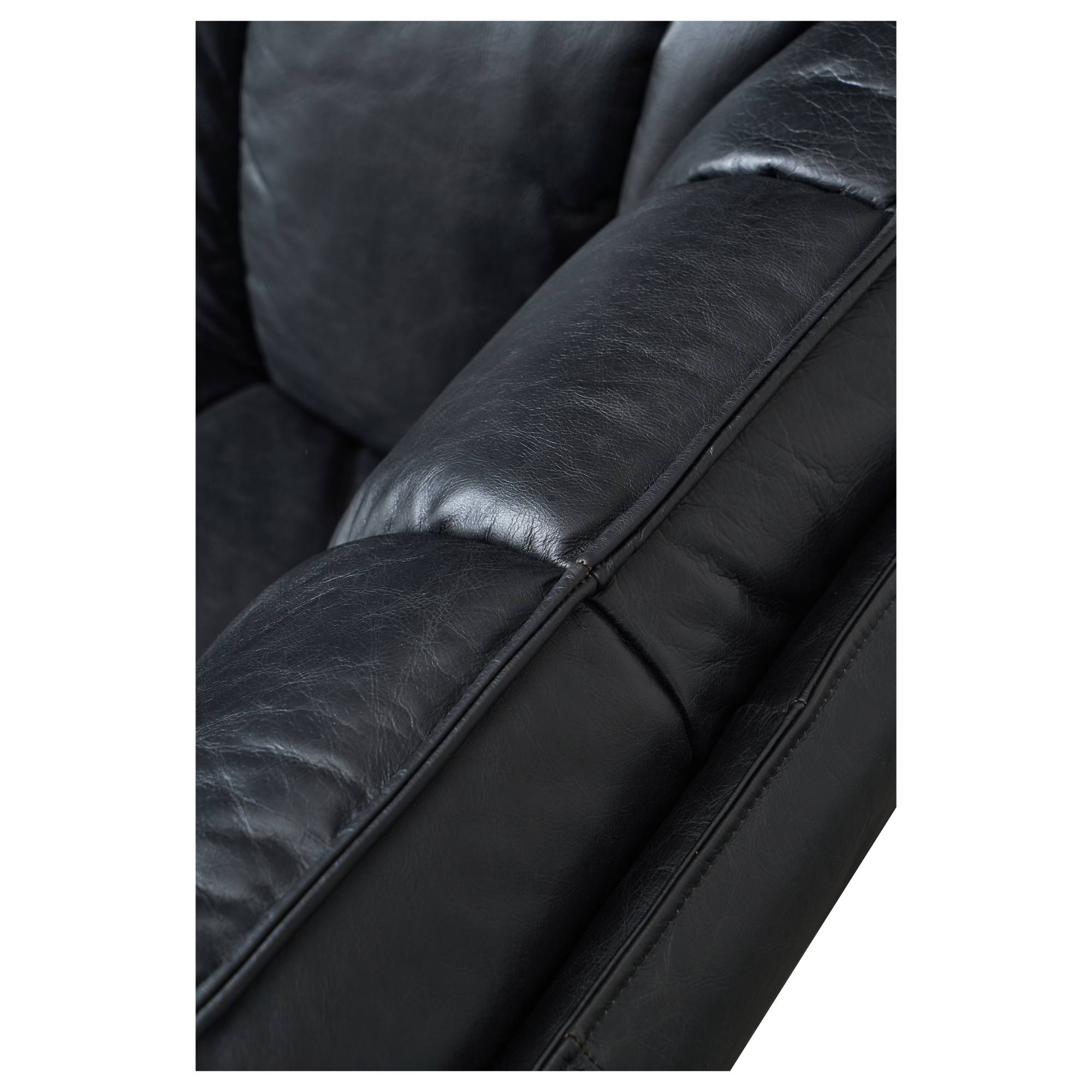 Emer 3 Seater Leather Sofa, Mountain Black