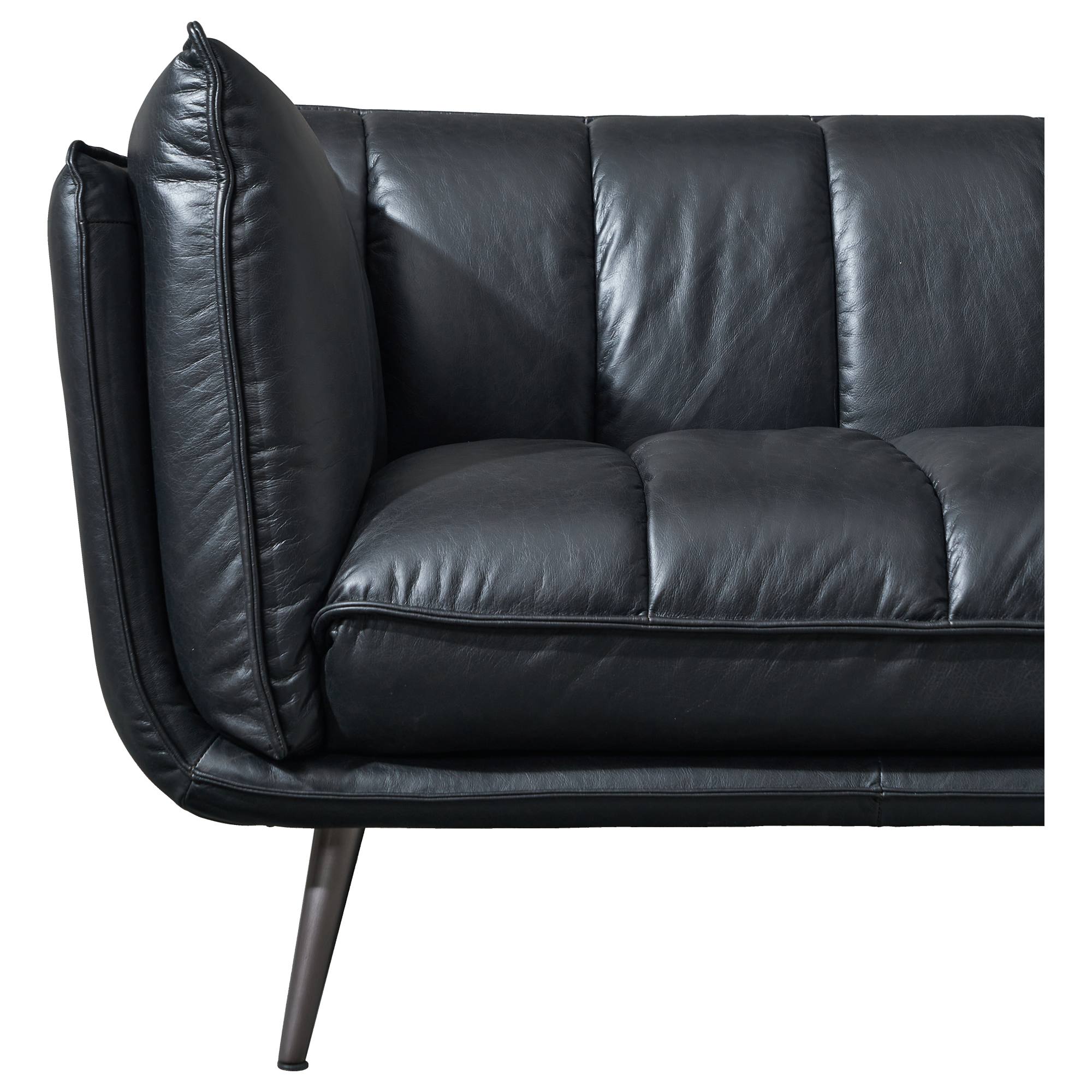 Emer 3 Seater Leather Sofa, Mountain Black