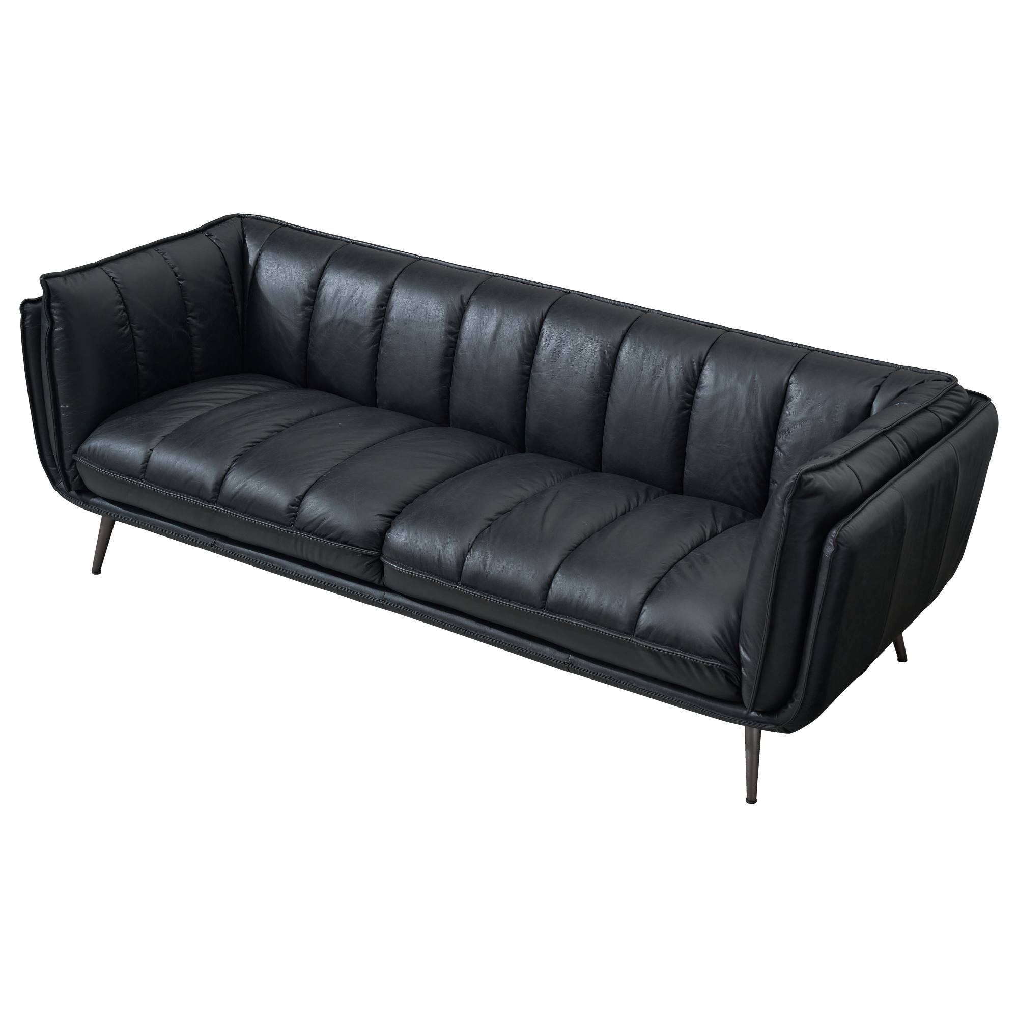 Emer 3 Seater Leather Sofa, Mountain Black