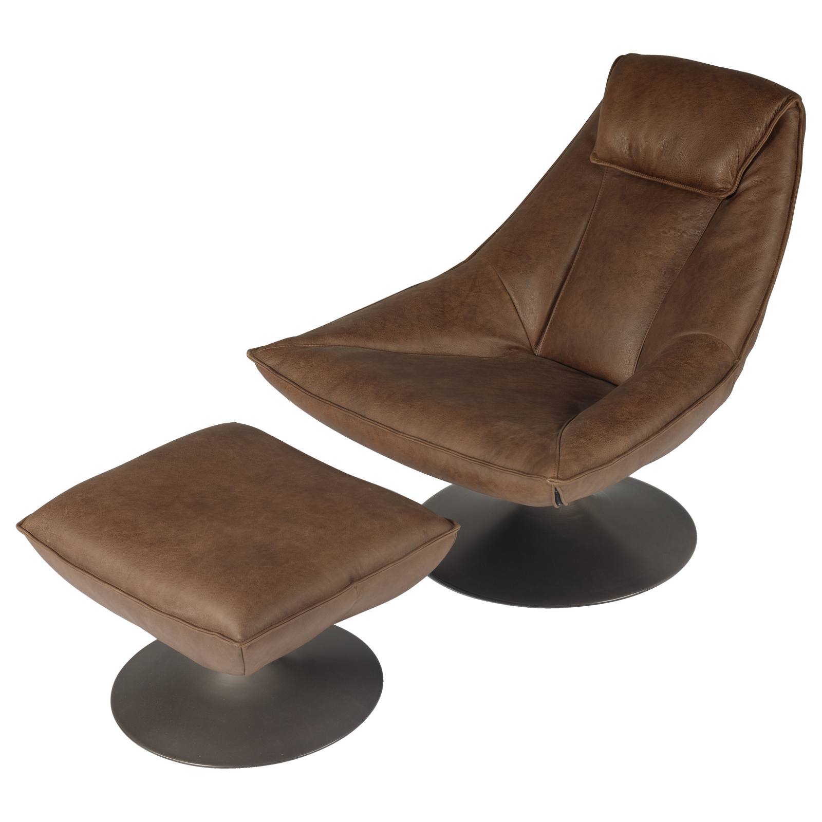 Shara Leather Footstool, Saddle Brown