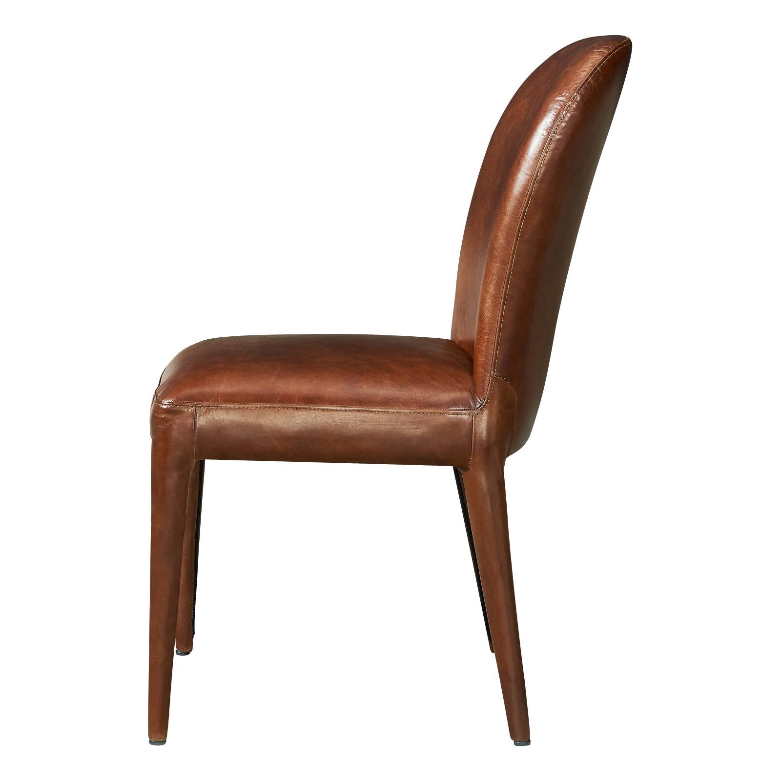 Adar Leather Dining Chair, Vintage Whiskey