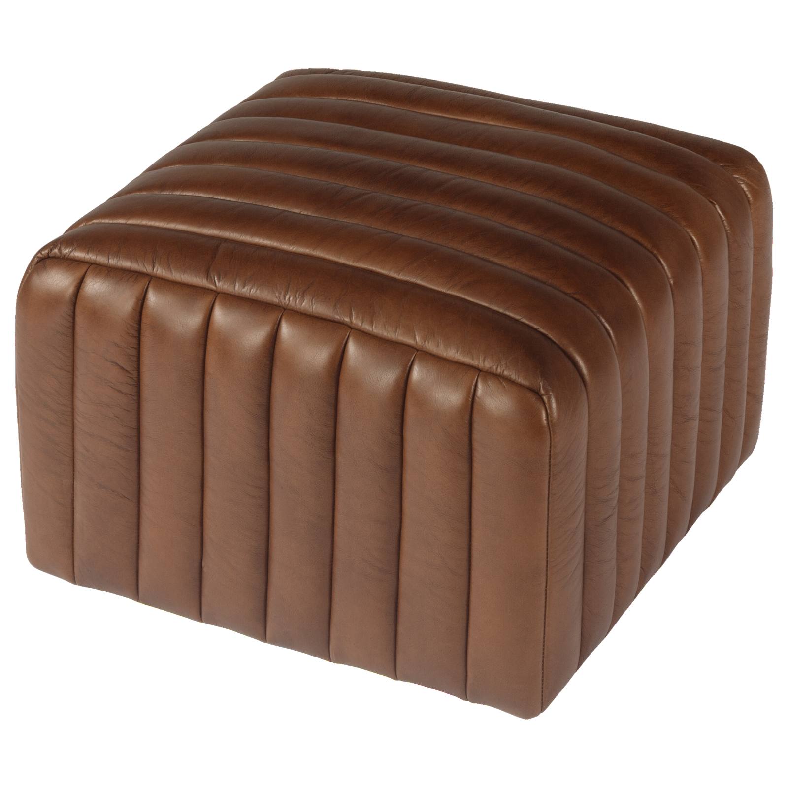Harton 60cm Square Leather Footstool, Havana Brown