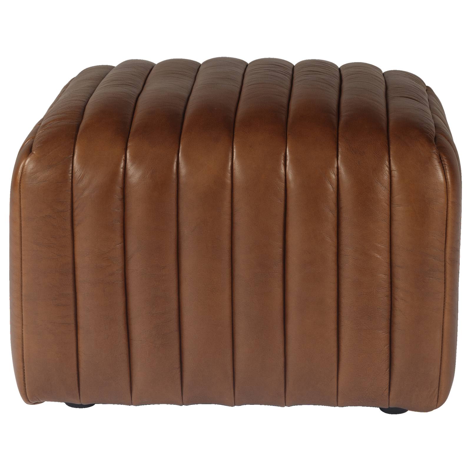 Harton 60cm Square Leather Footstool, Havana Brown