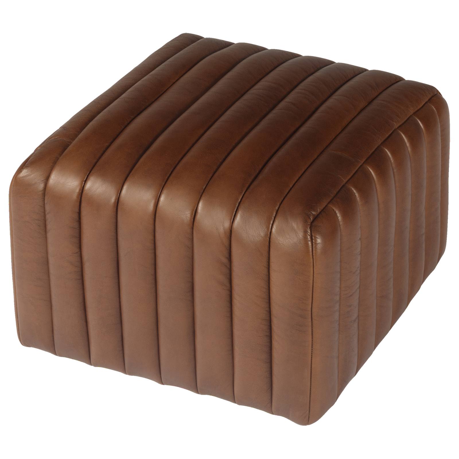 Harton 60cm Square Leather Footstool, Havana Brown