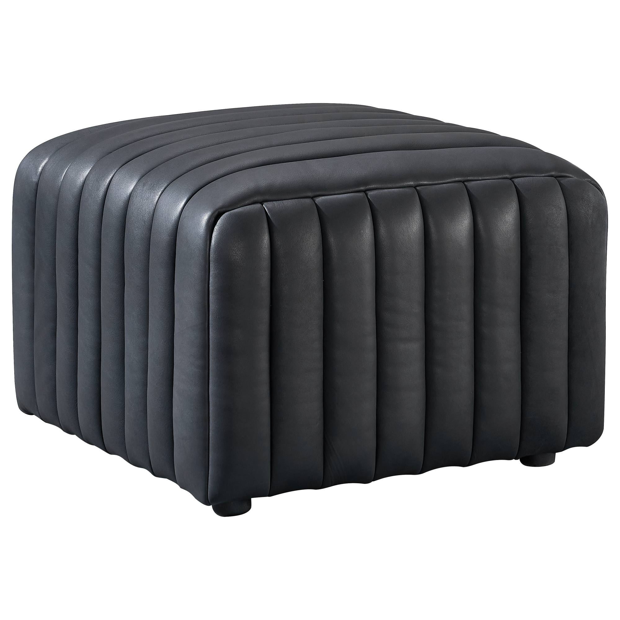 Harton 60cm Square Leather Footstool, Santosa Black