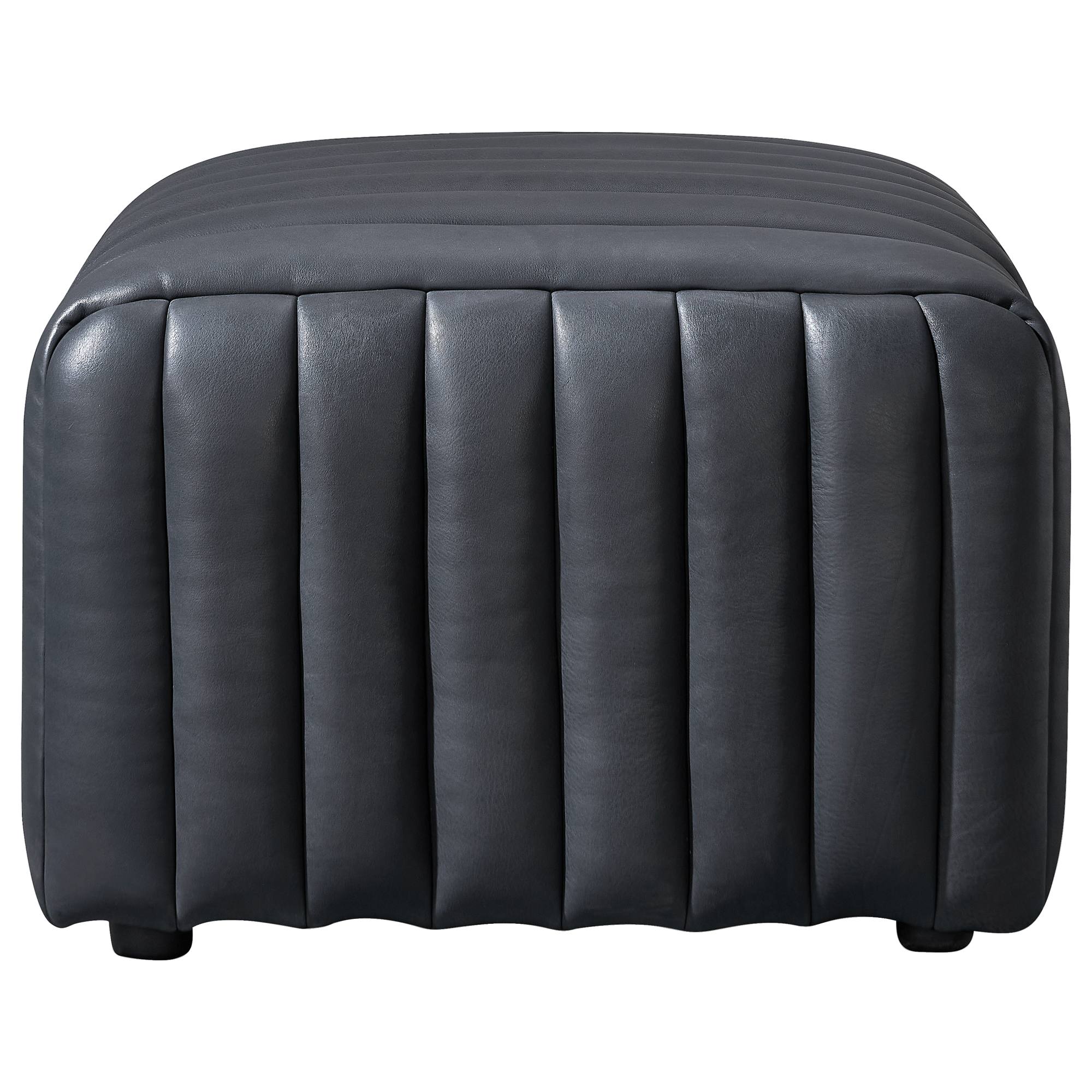 Harton 60cm Square Leather Footstool, Santosa Black