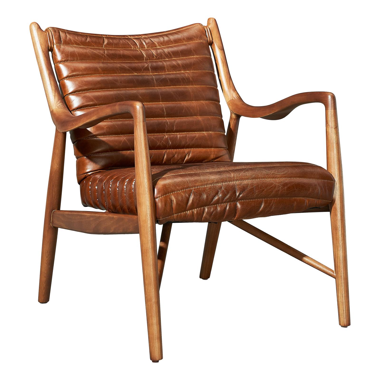 Lamar Ash Wood Leather Armchair, Vintage Whiskey