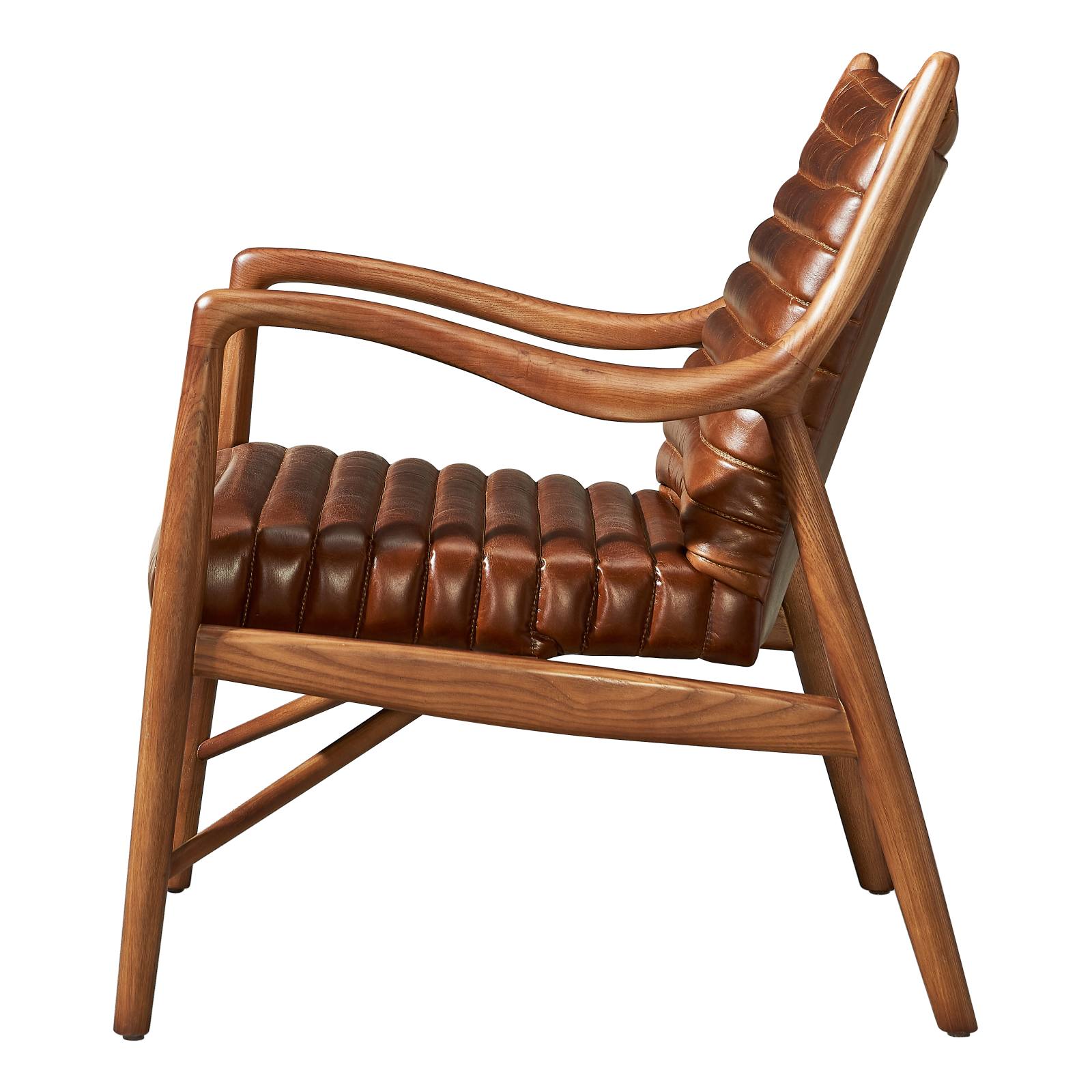 Lamar Ash Wood Leather Armchair, Vintage Whiskey