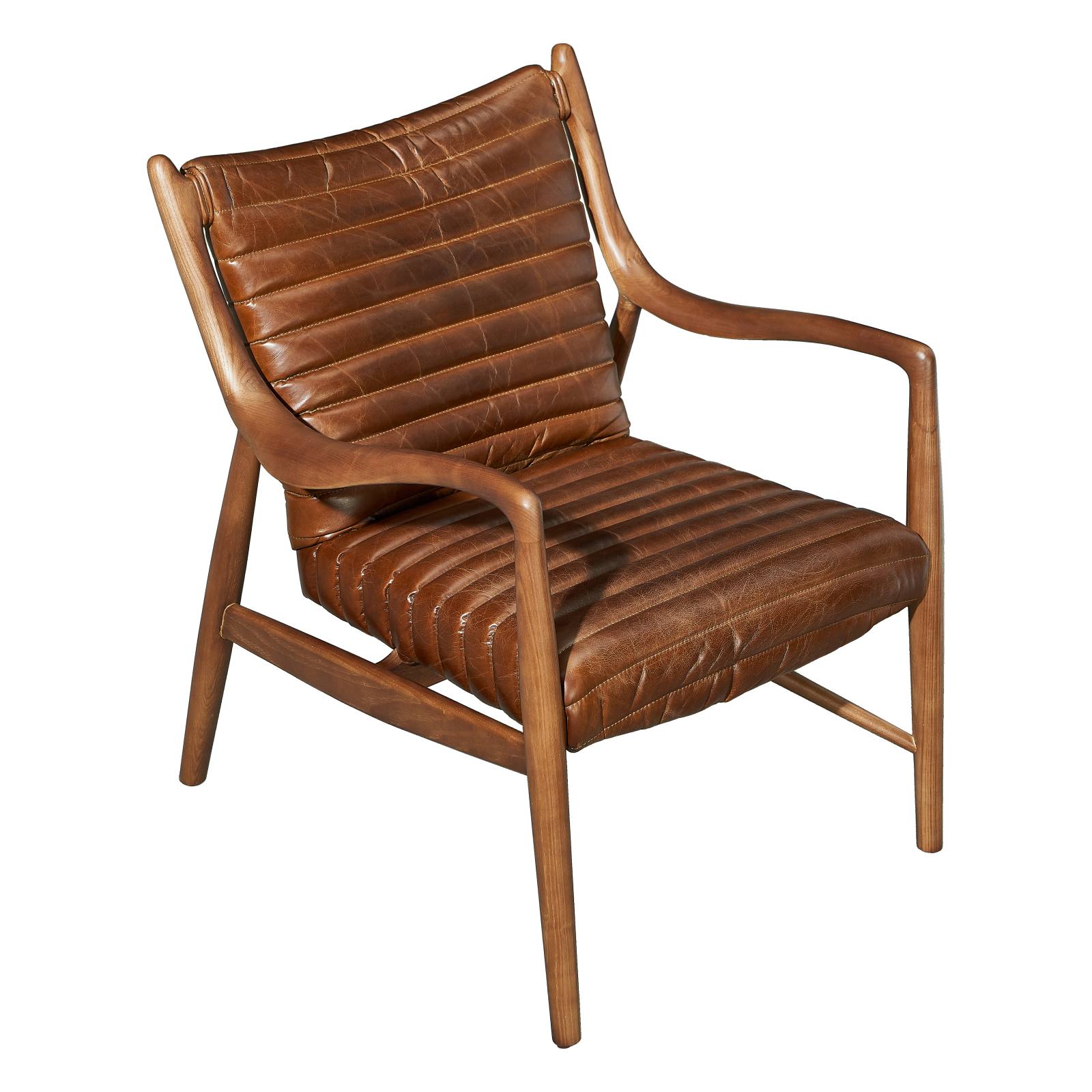 Lamar Ash Wood Leather Armchair, Vintage Whiskey