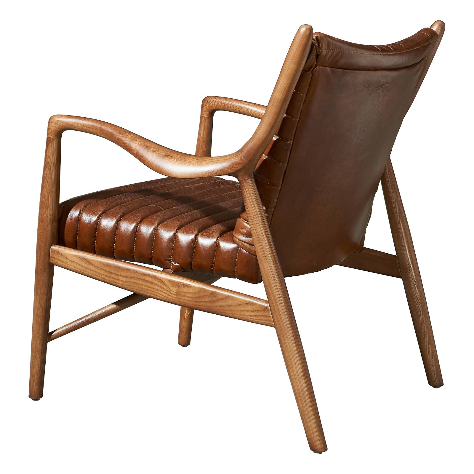 Lamar Ash Wood Leather Armchair, Vintage Whiskey