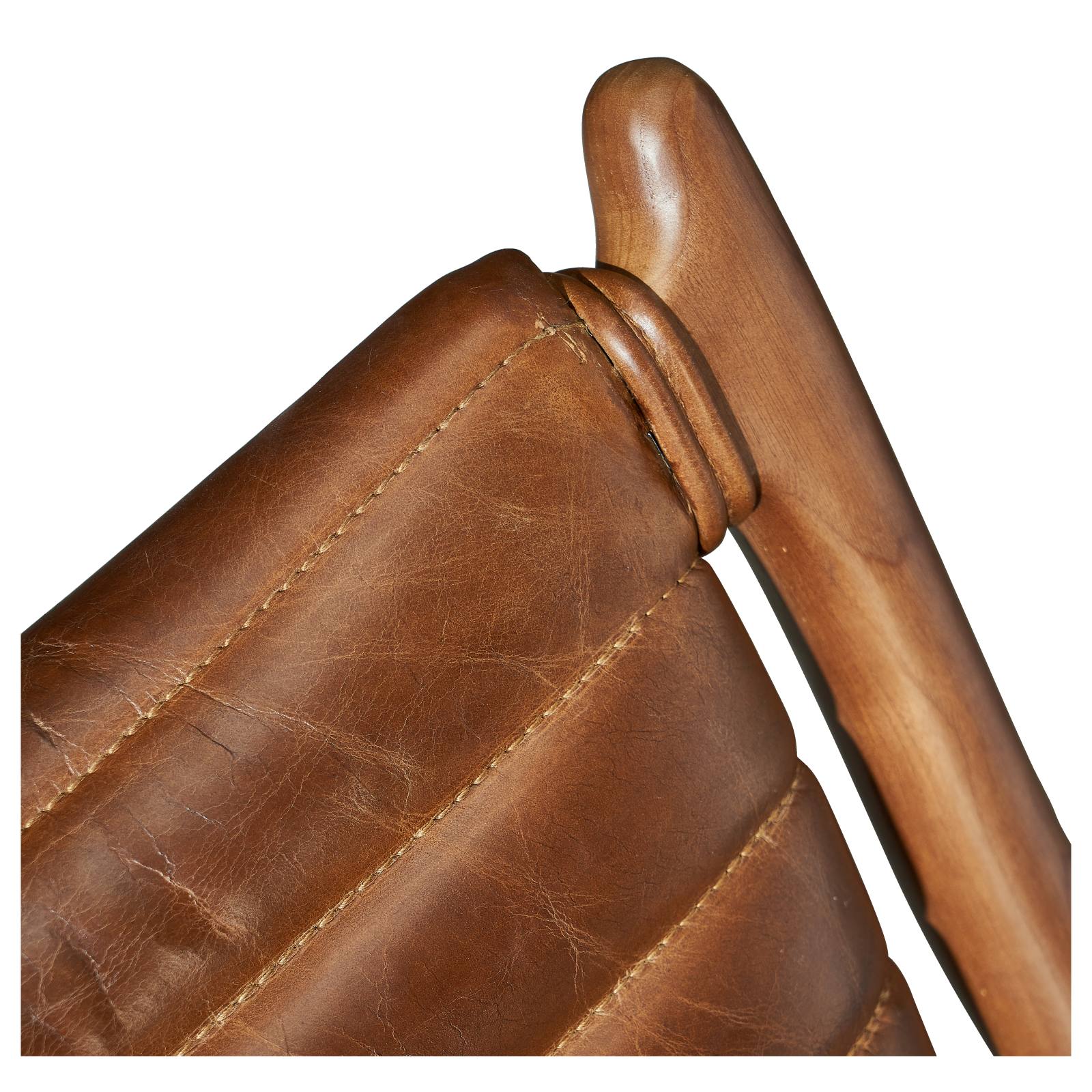 Lamar Ash Wood Leather Armchair, Vintage Whiskey