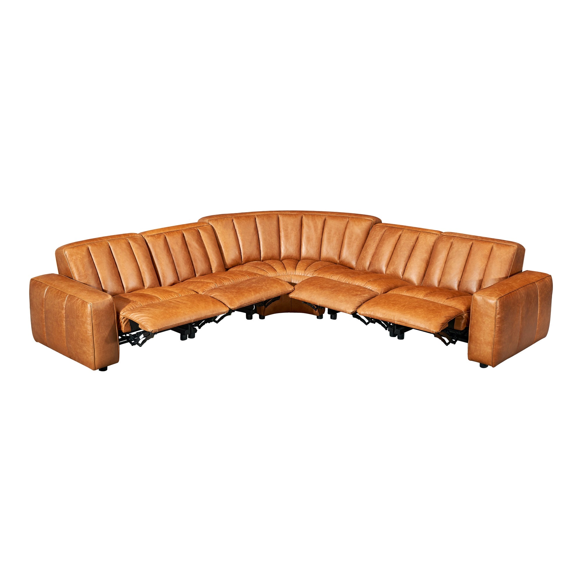 Lomond 5 Seat Corner Leather Sofa with 4 Electric Recliners, Caramel