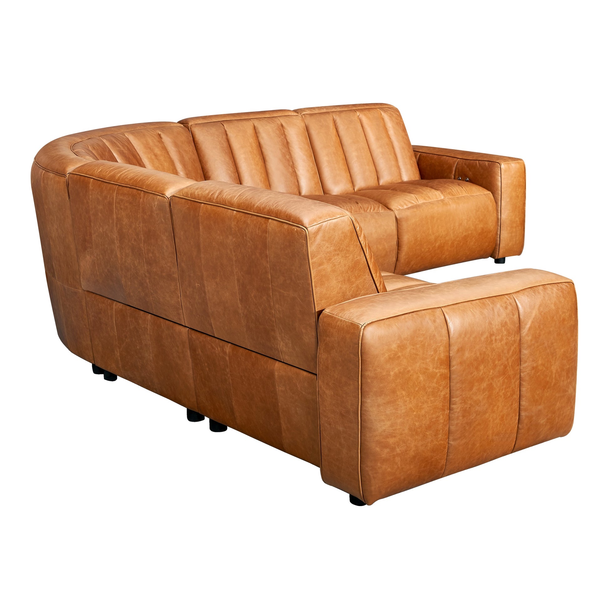 Lomond 5 Seat Corner Leather Sofa with 4 Electric Recliners, Caramel