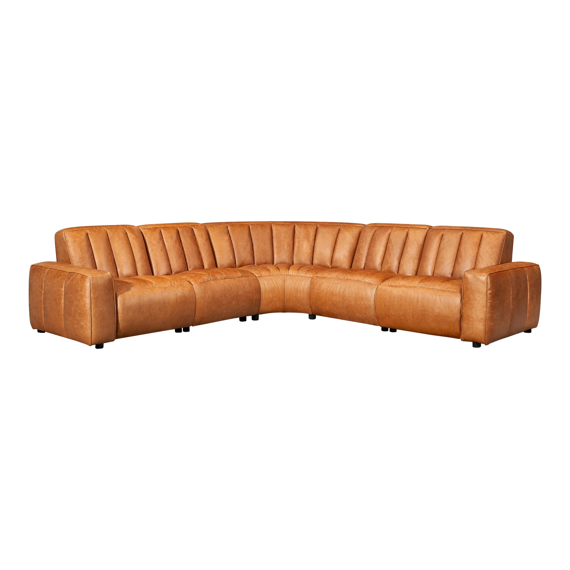Lomond 5 Seat Corner Leather Sofa with 4 Electric Recliners, Caramel