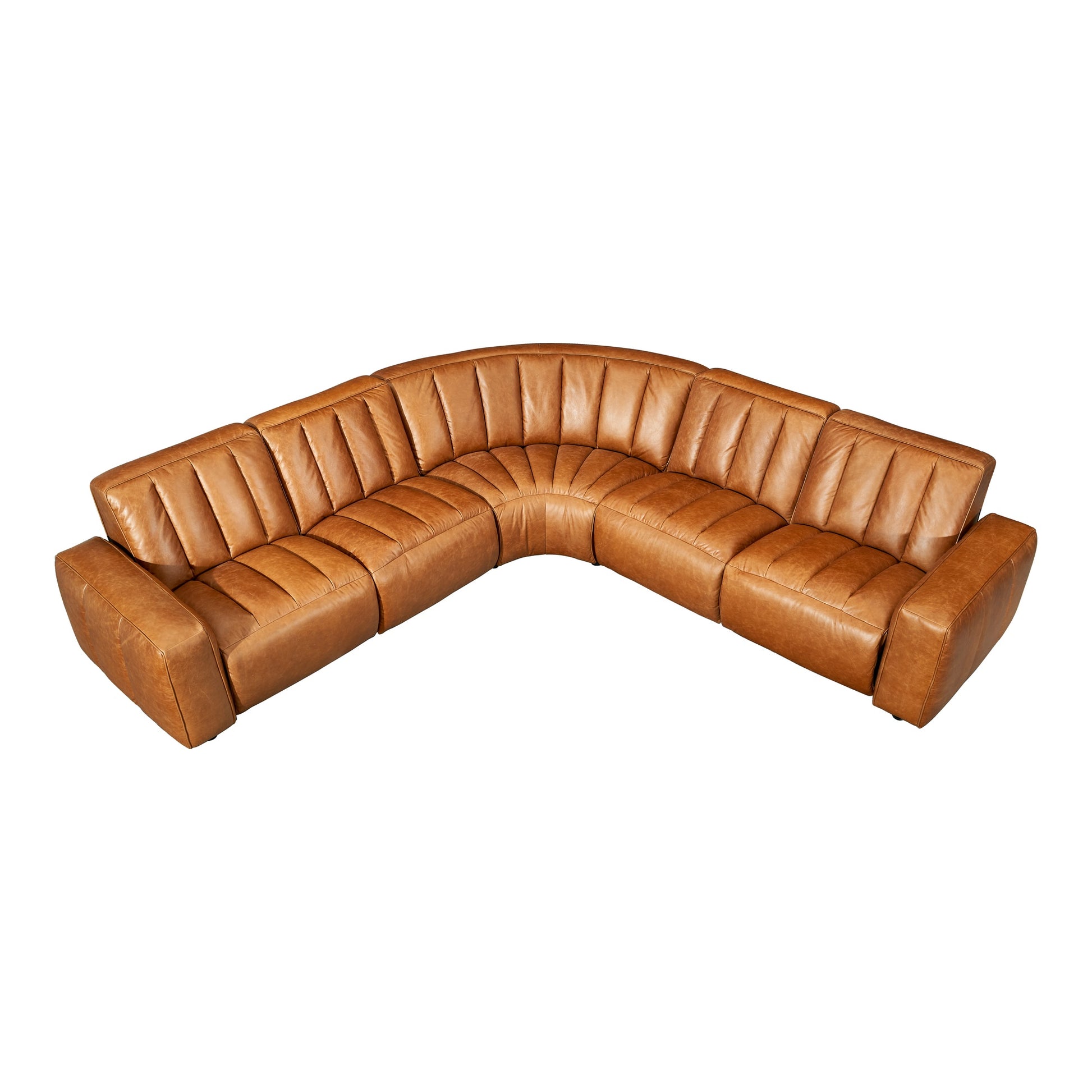 Lomond 5 Seat Corner Leather Sofa with 4 Electric Recliners, Caramel