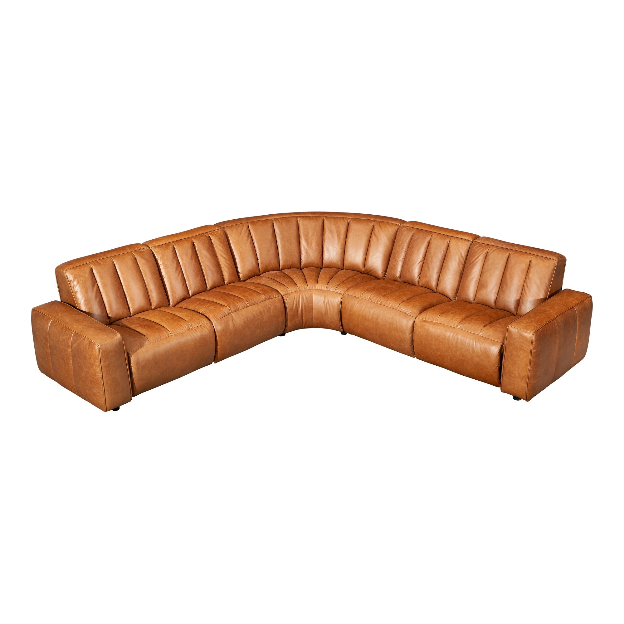 Lomond 5 Seat Corner Leather Sofa with 4 Electric Recliners, Caramel