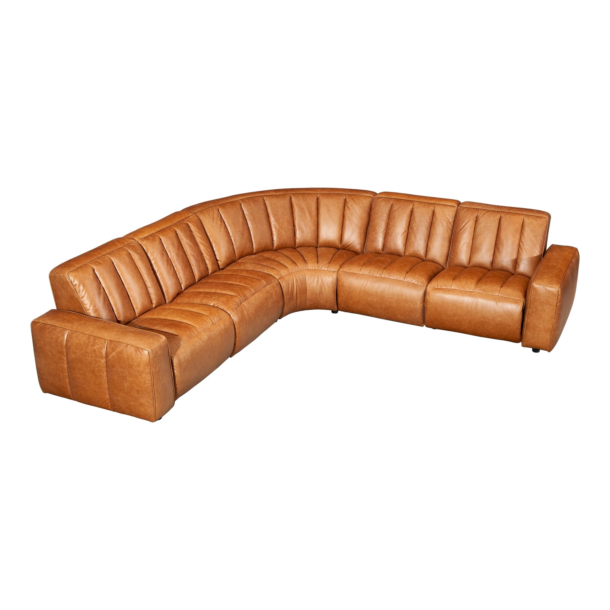 Lomond 5 Seat Corner Leather Sofa with 4 Electric Recliners, Caramel