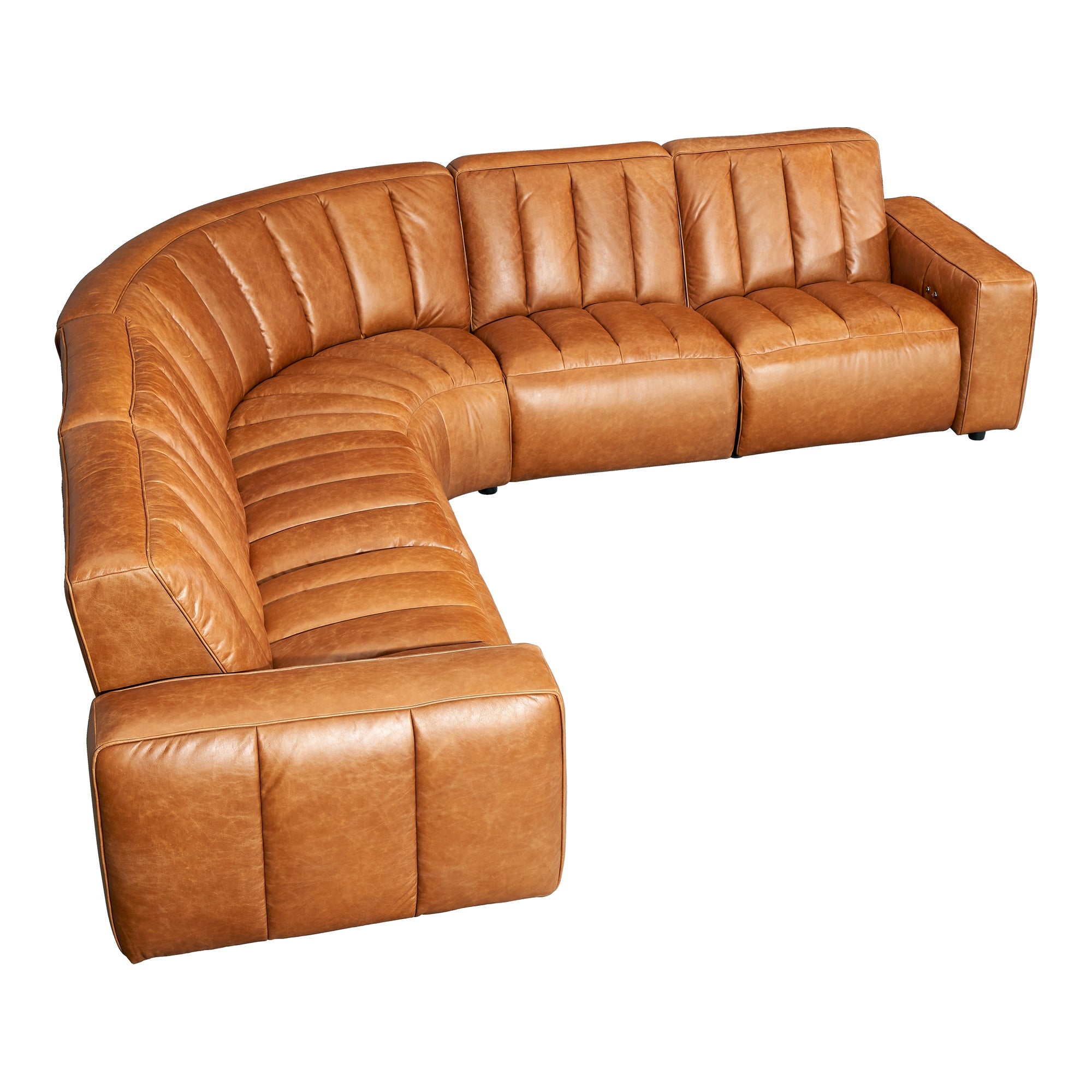 Lomond 5 Seat Corner Leather Sofa with 4 Electric Recliners, Caramel