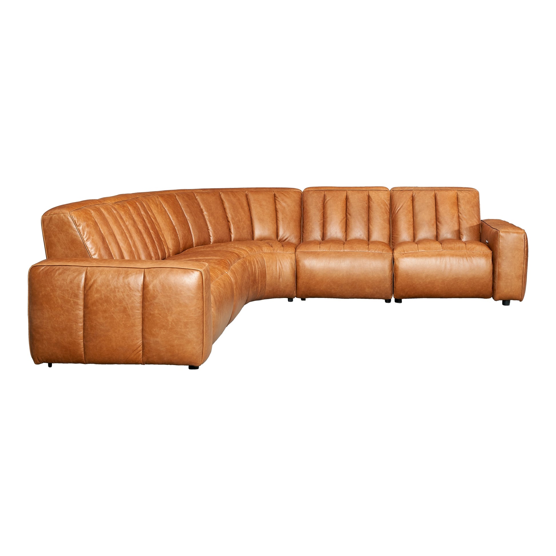 Lomond 5 Seat Corner Leather Sofa with 4 Electric Recliners, Caramel