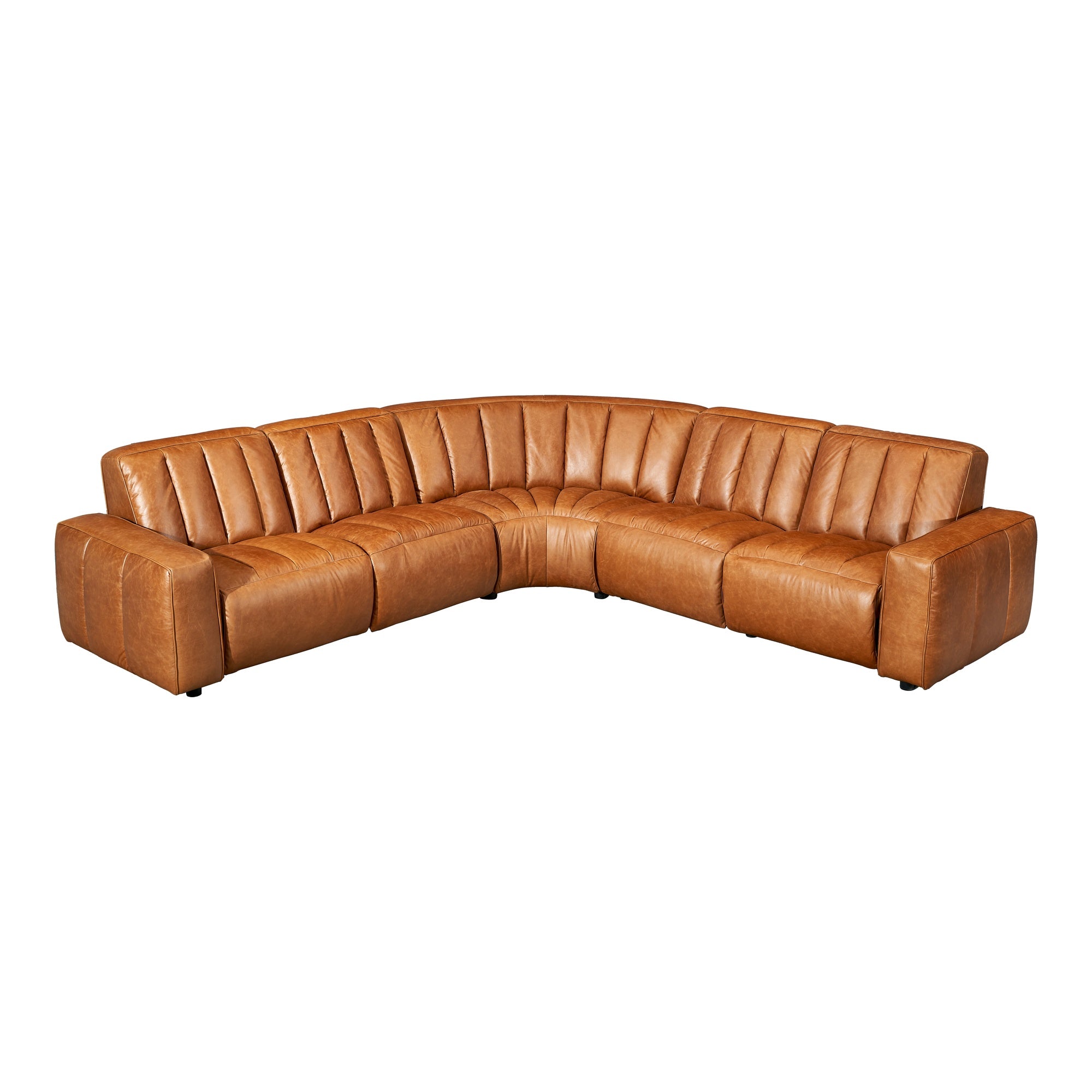 Lomond 5 Seat Corner Leather Sofa with 4 Electric Recliners, Caramel