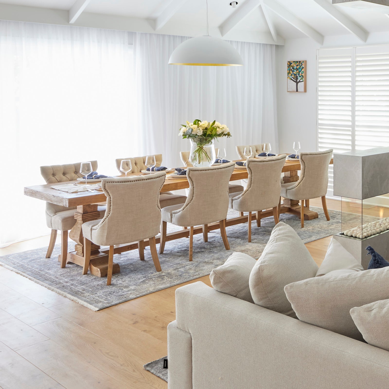 Paxton Pompadour Elm 300cm Dining Table Natural Raw