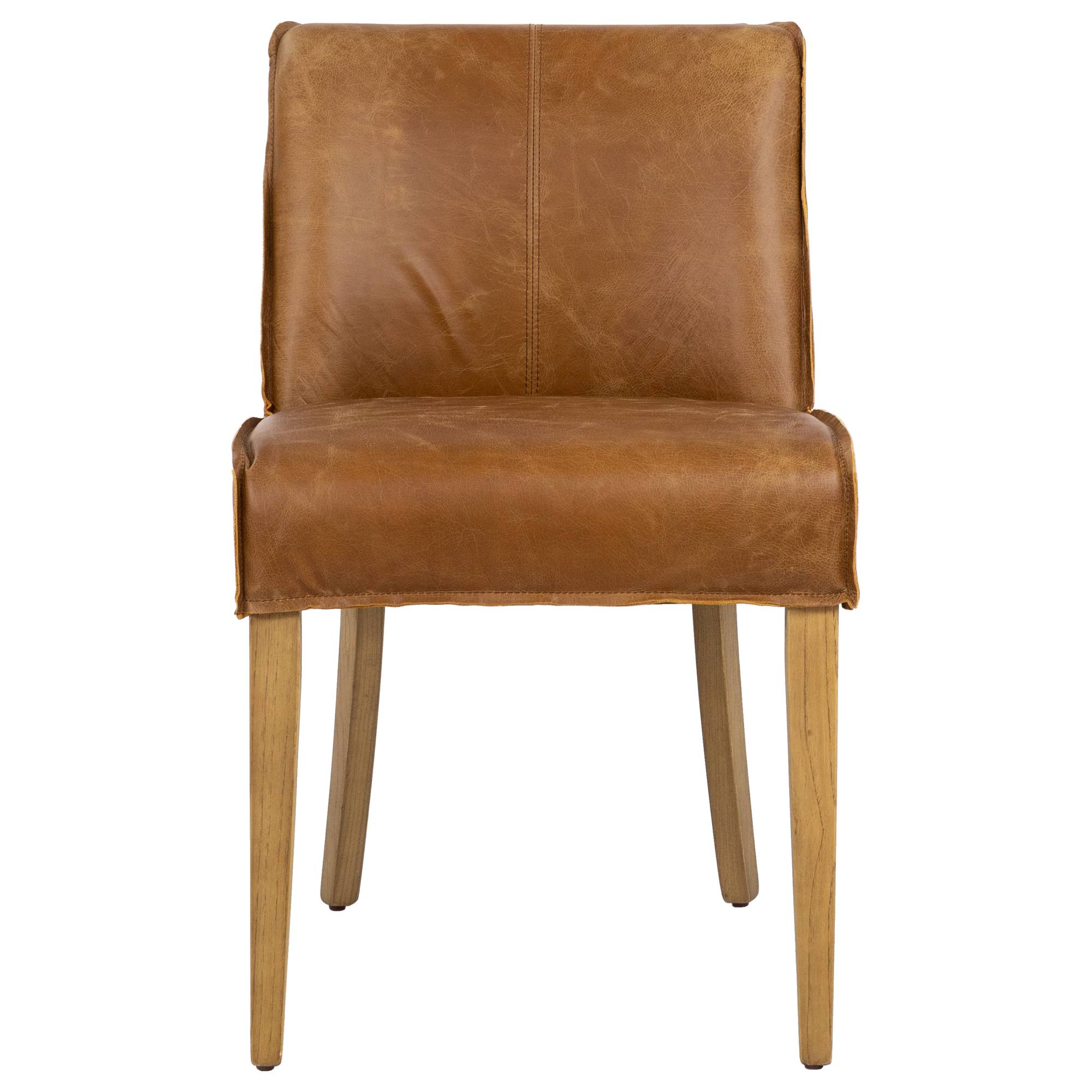 Ambra Leather & Oak Vintage Saddle Dining Chair