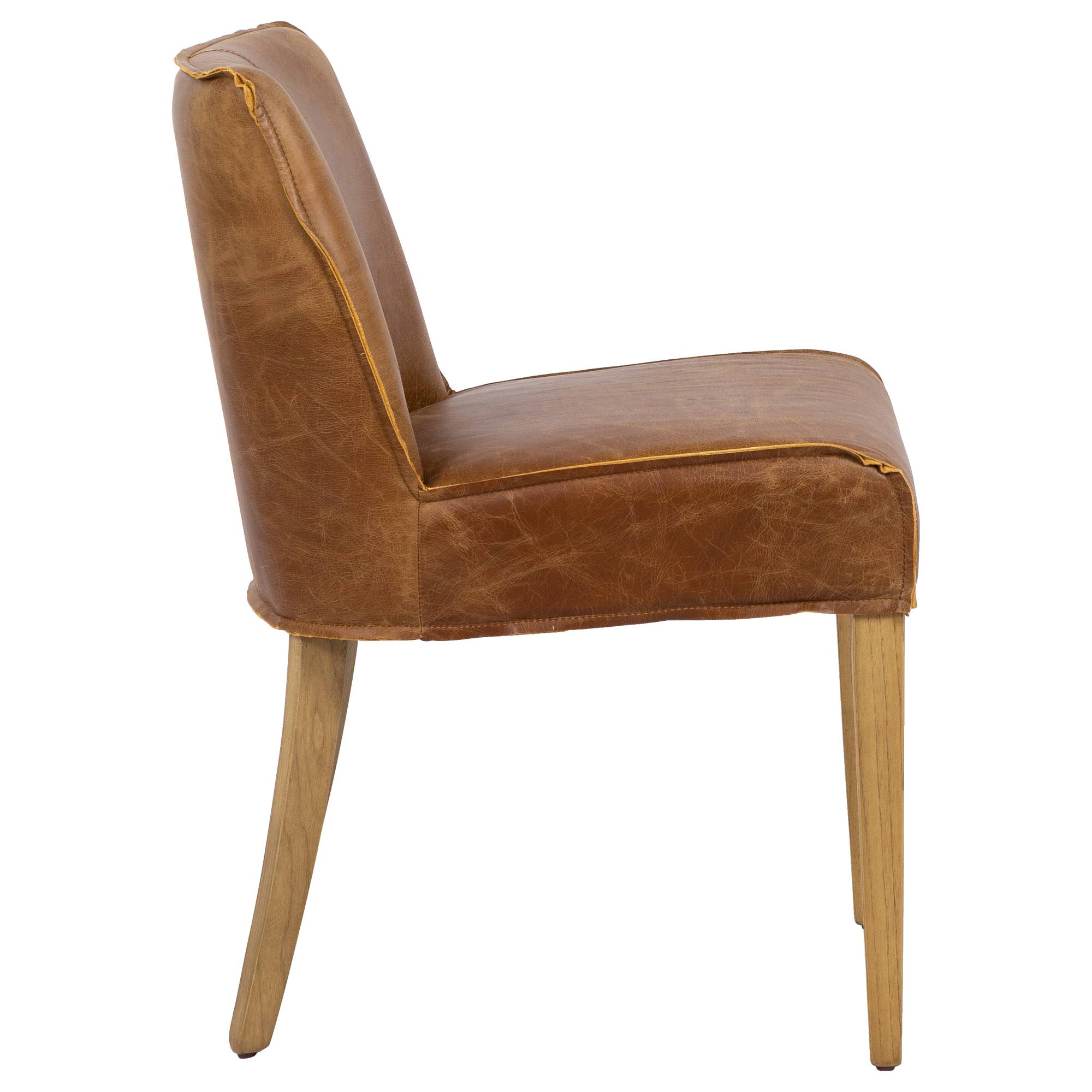 Ambra Leather & Oak Vintage Saddle Dining Chair