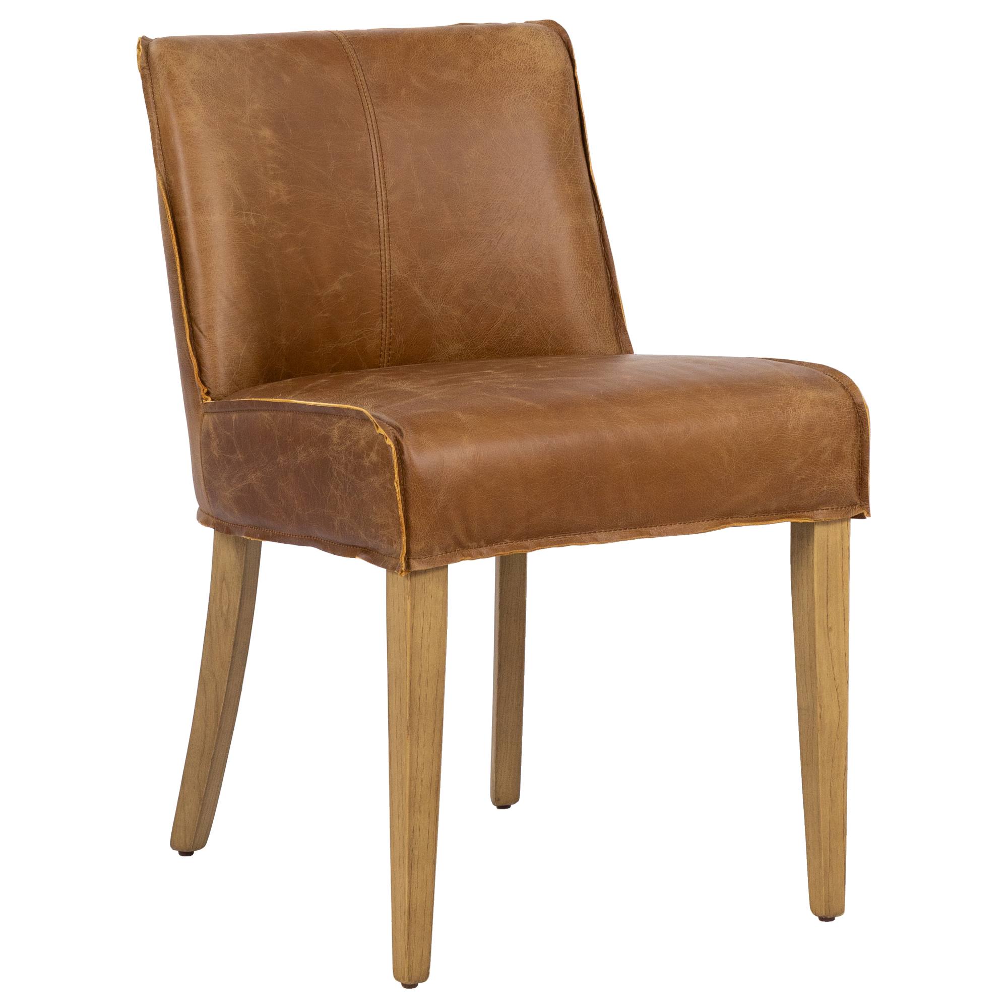 Ambra Leather & Oak Vintage Saddle Dining Chair
