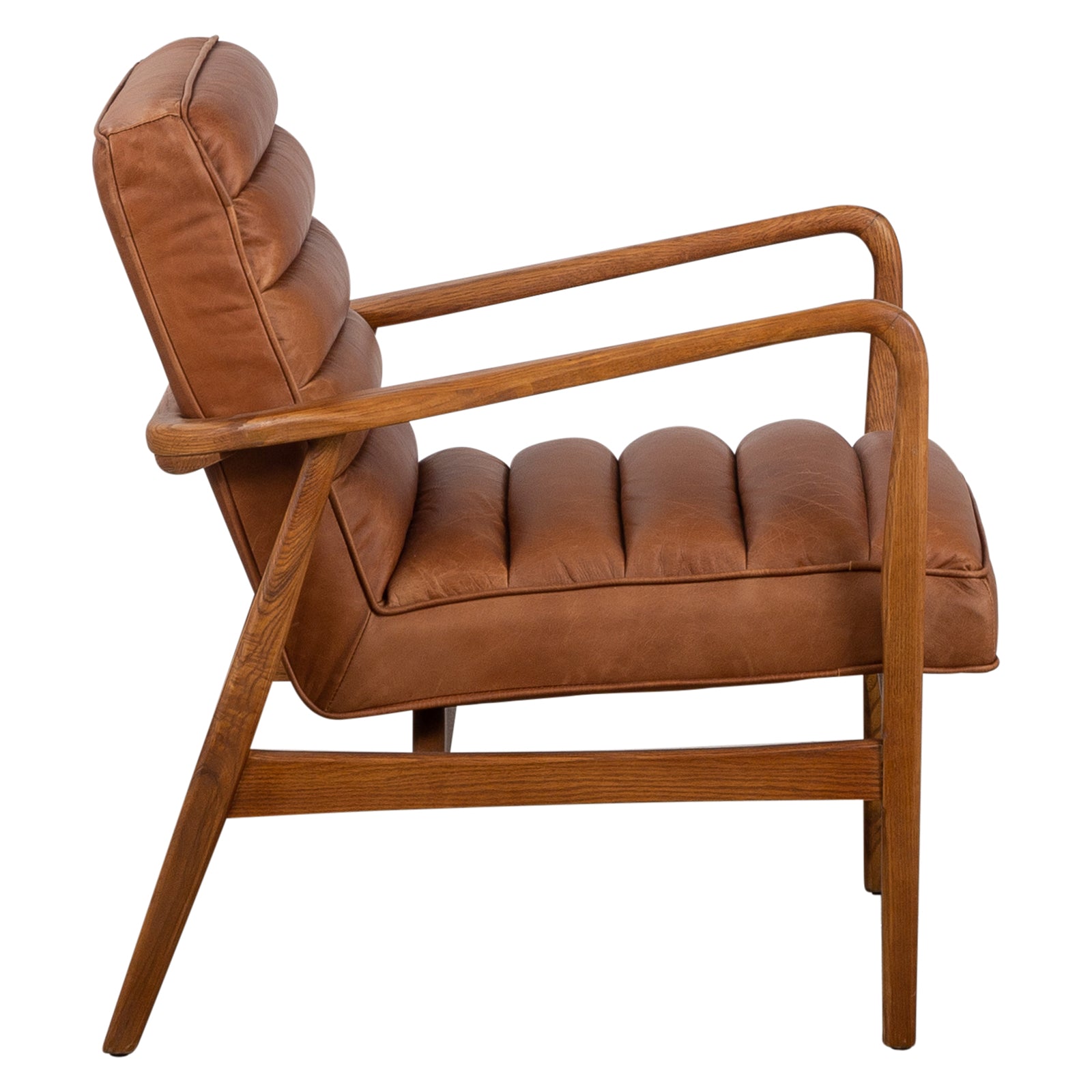 Panton Leather & Oak Armchair, Vintage Saddle