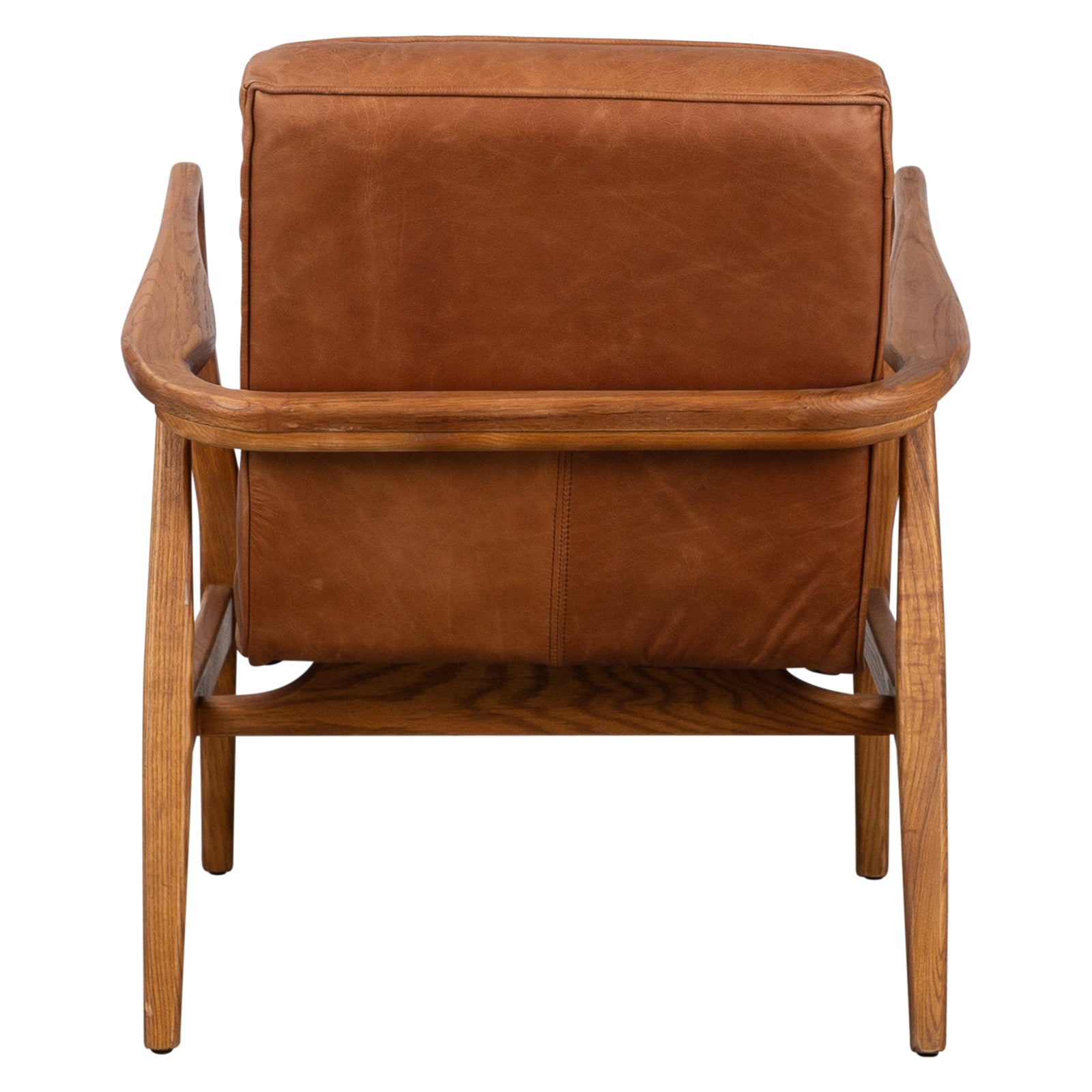 Panton Leather & Oak Armchair, Vintage Saddle