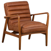 Panton Leather & Oak Armchair, Vintage Saddle