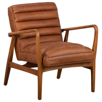 Panton Leather & Oak Armchair, Vintage Saddle