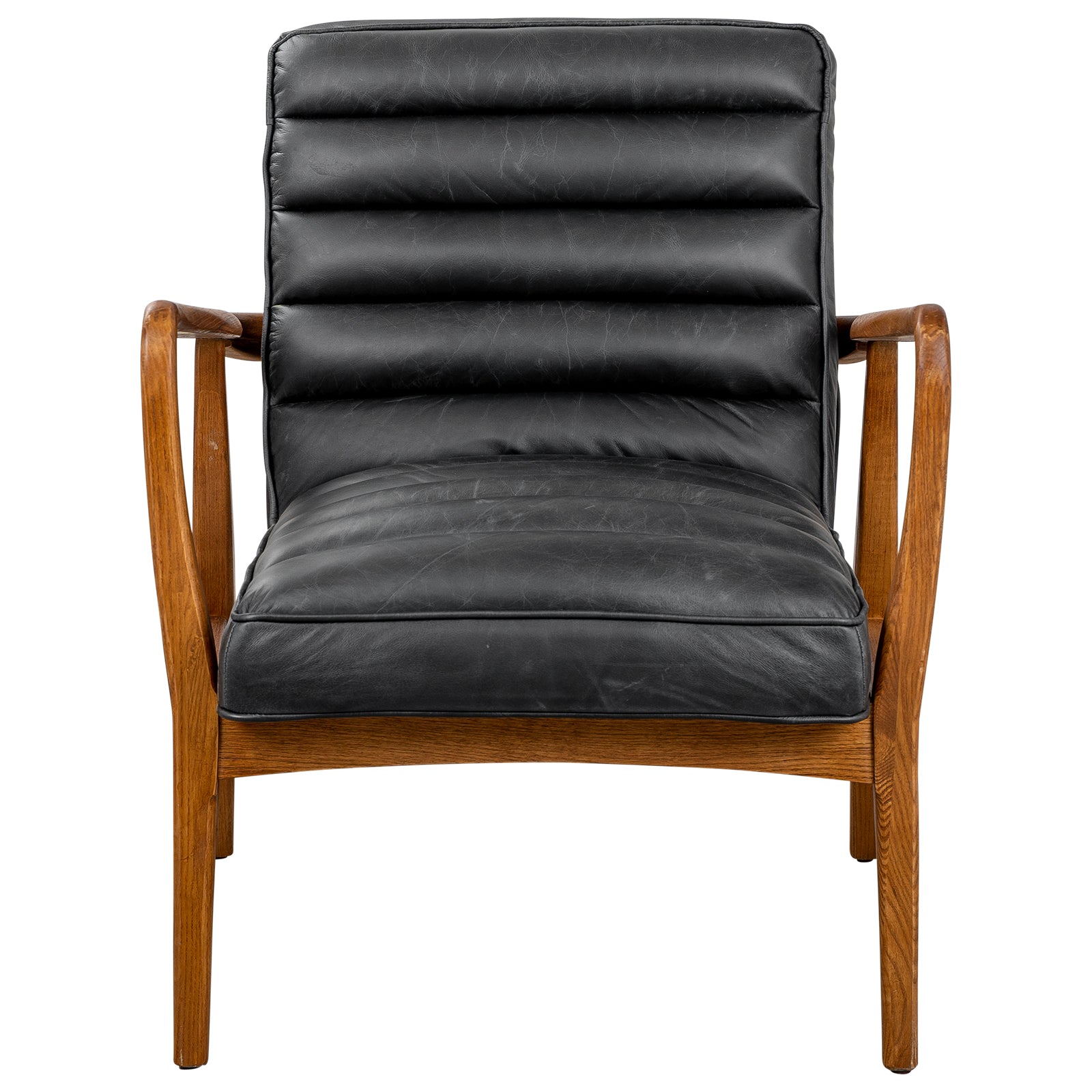 Panton Leather & Oak Armchair, Vintage Black