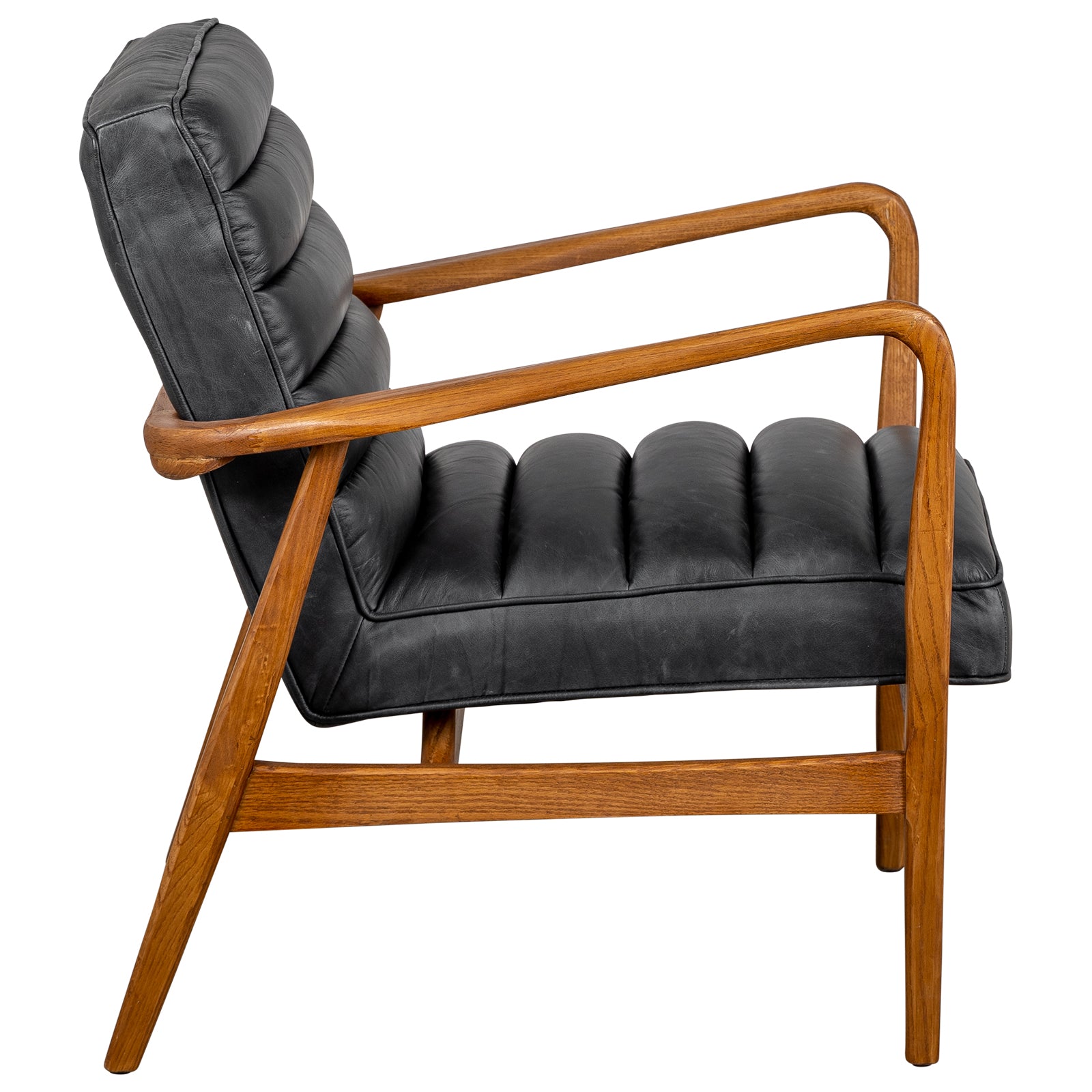 Panton Leather & Oak Armchair, Vintage Black