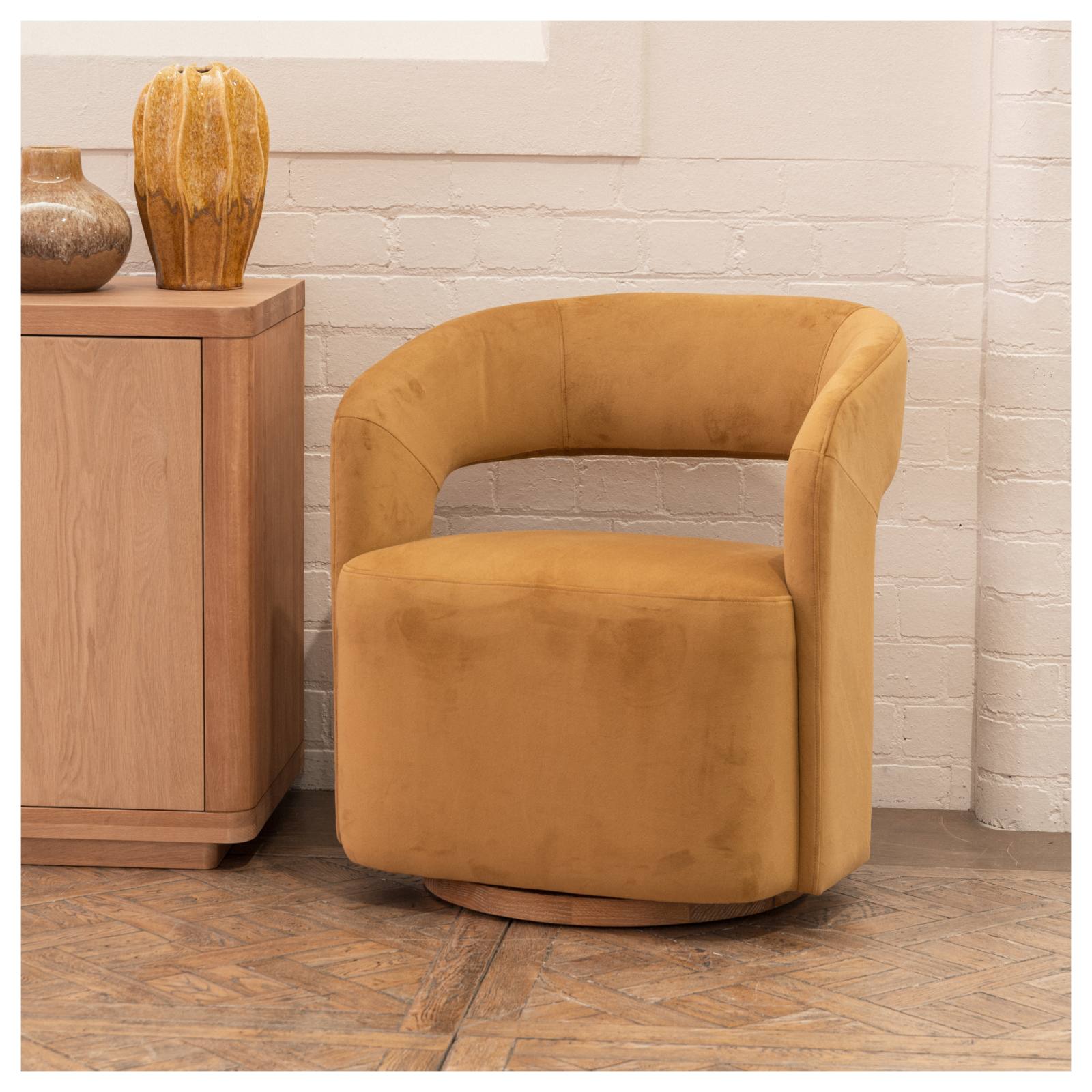 Zeta Fabric Swivel Armchair, Gold