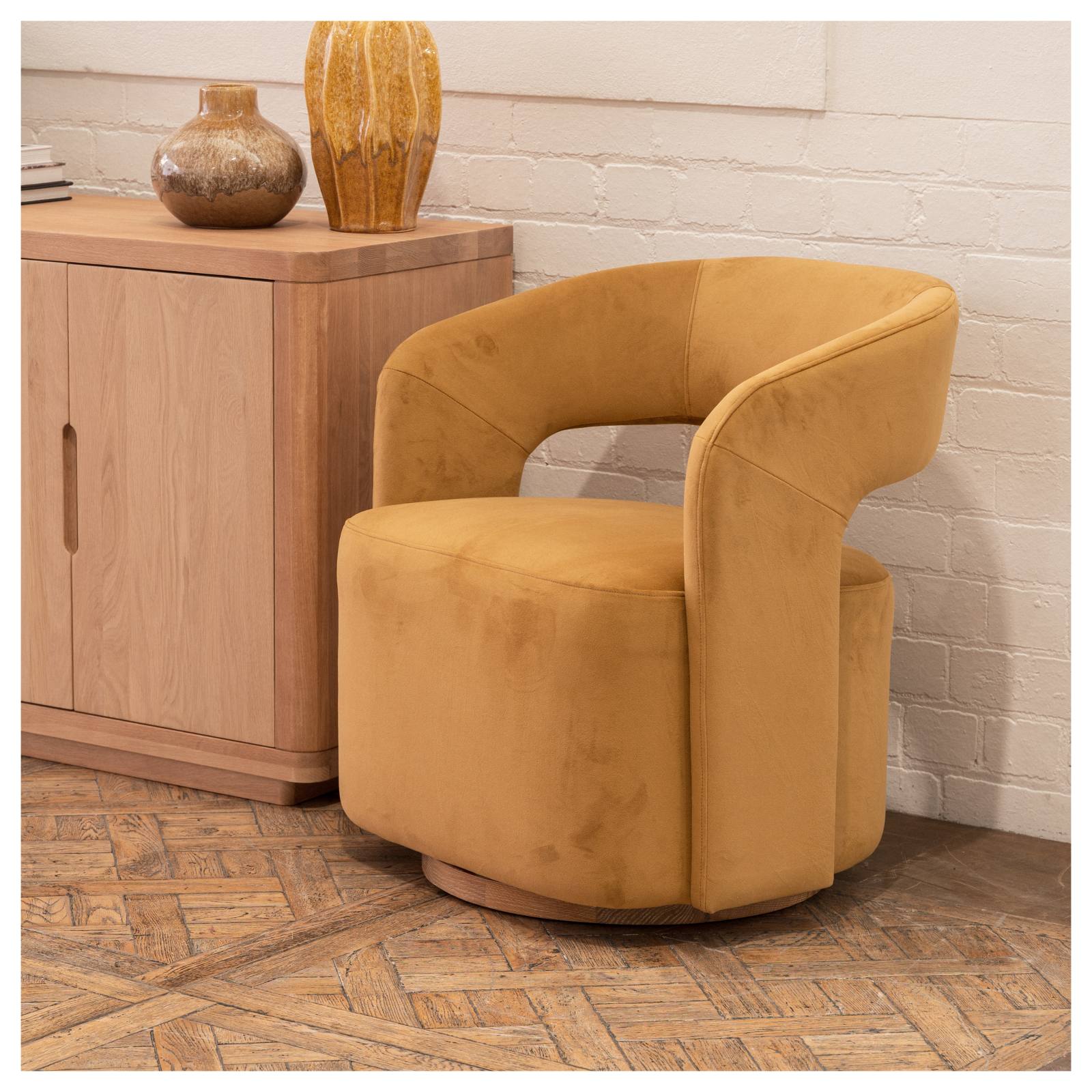 Zeta Fabric Swivel Armchair, Gold