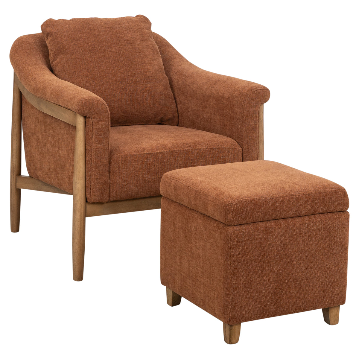 Bramwell 84cm Ash Wood Armchair, Rust
